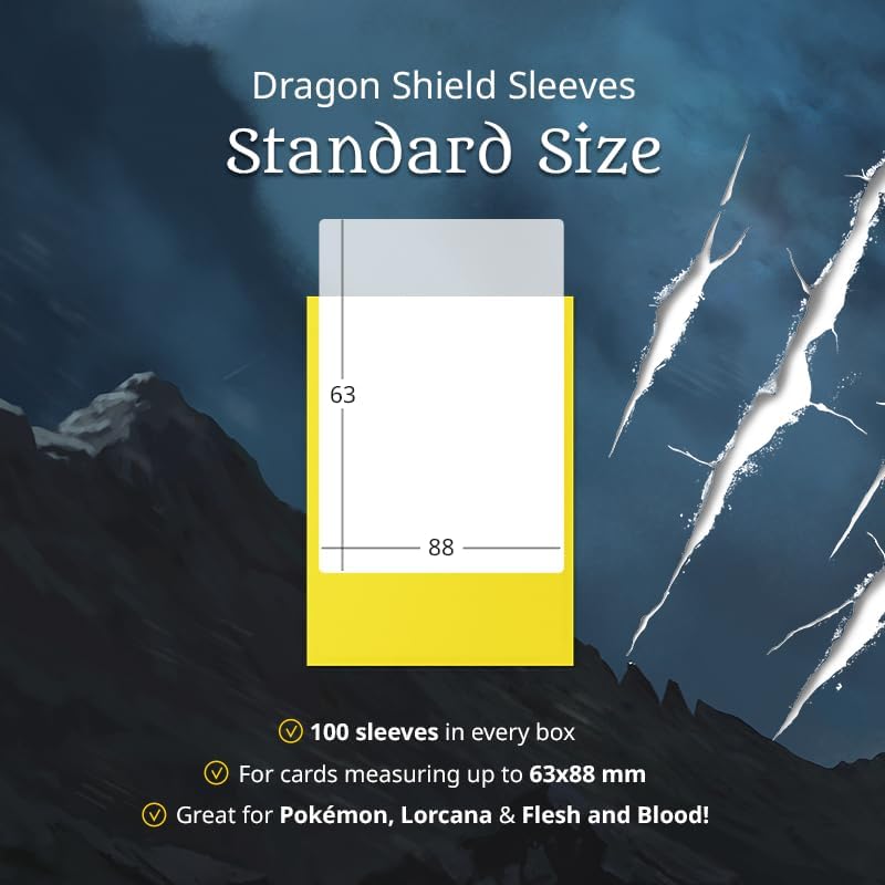 Schéma du format standard Dragon Shield pour cartes de 63 x 88 mm, dont les cartes Pokémon