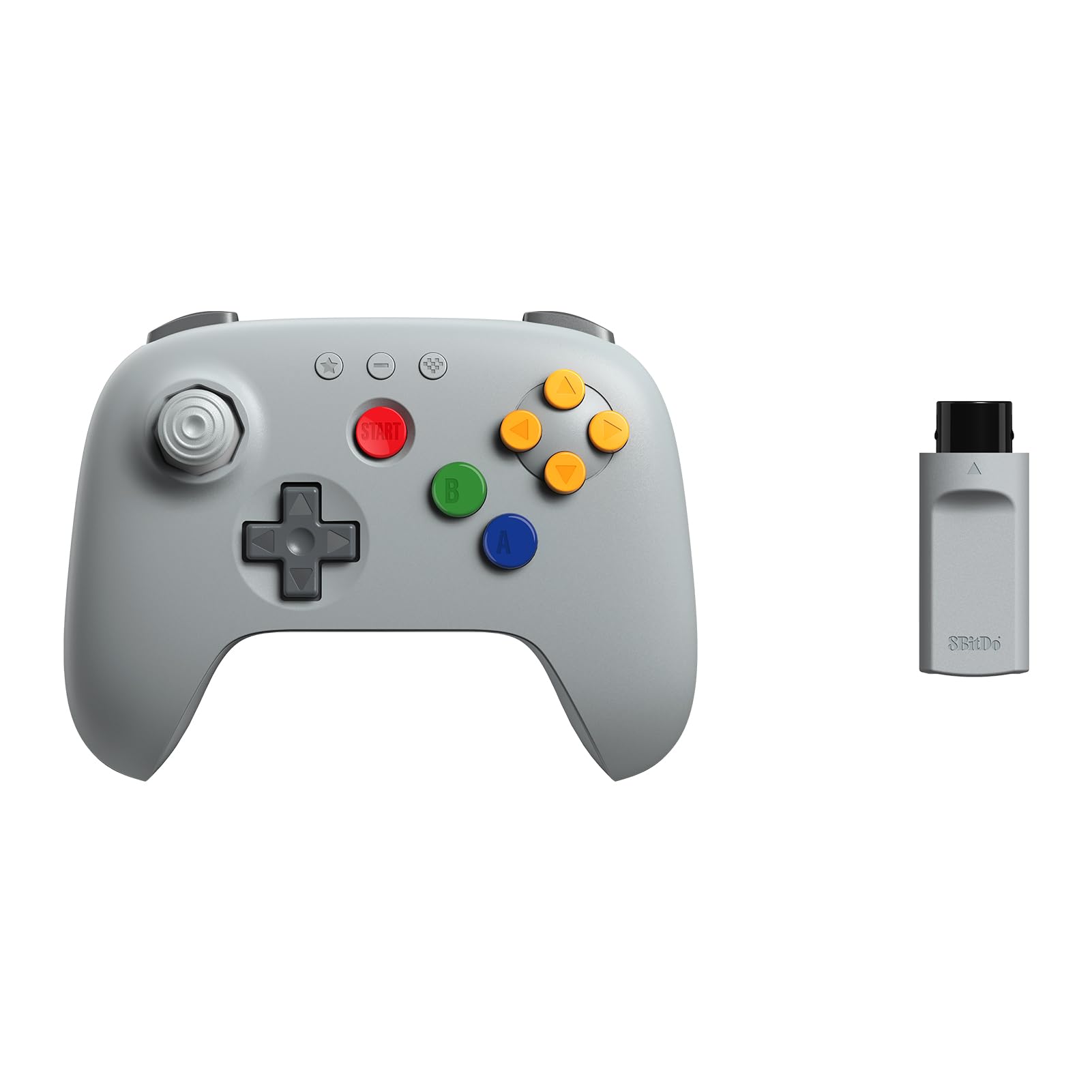Manette 8BitDo 64 grise et son récepteur 2,4 GHz pour Nintendo 64