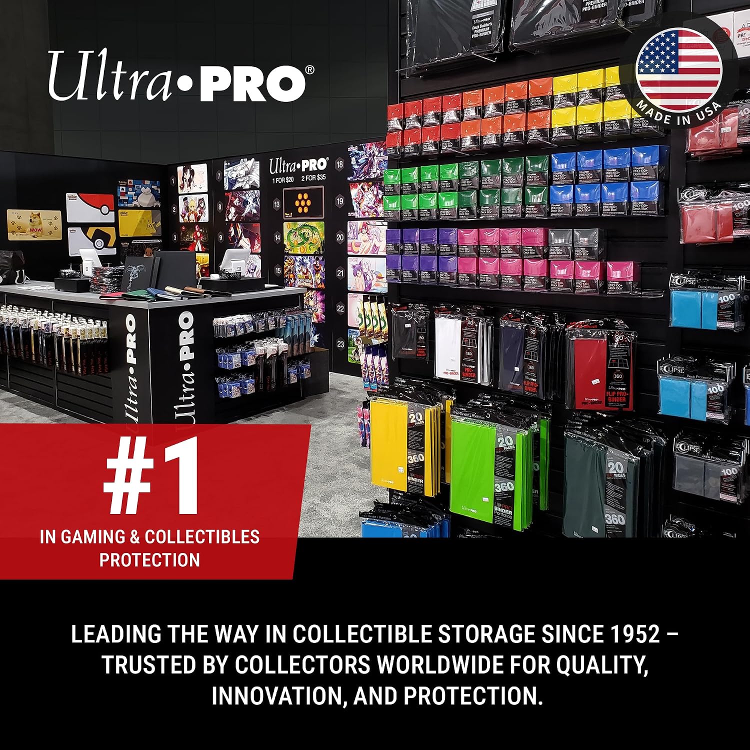 Boutique garnie de produits de rangement Ultra Pro pour cartes et jeux