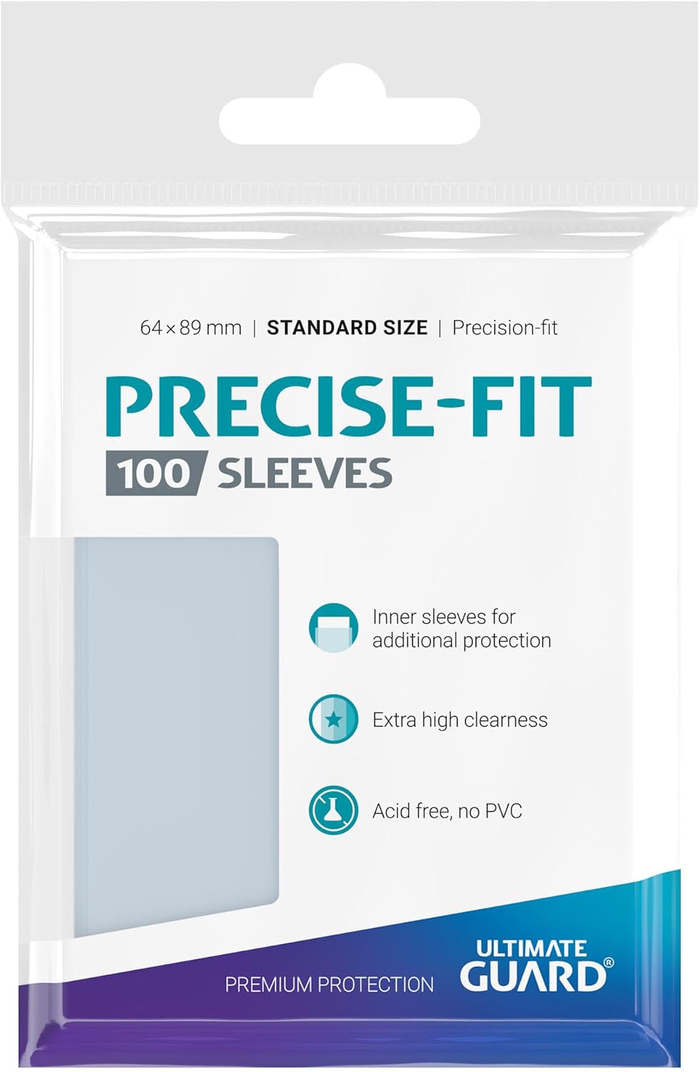 Sachet de sleeves Ultimate Guard Precise-Fit 64 x 89 mm, vu de face