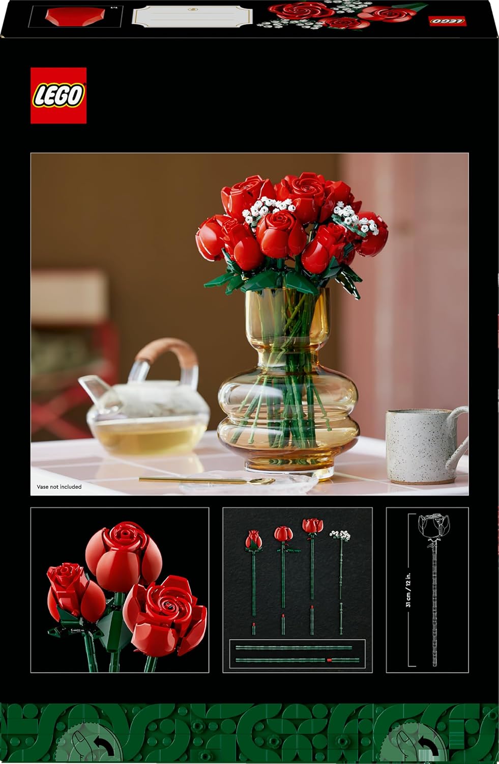 Dos de la boîte du Bouquet de Roses LEGO avec ses vignettes de détail