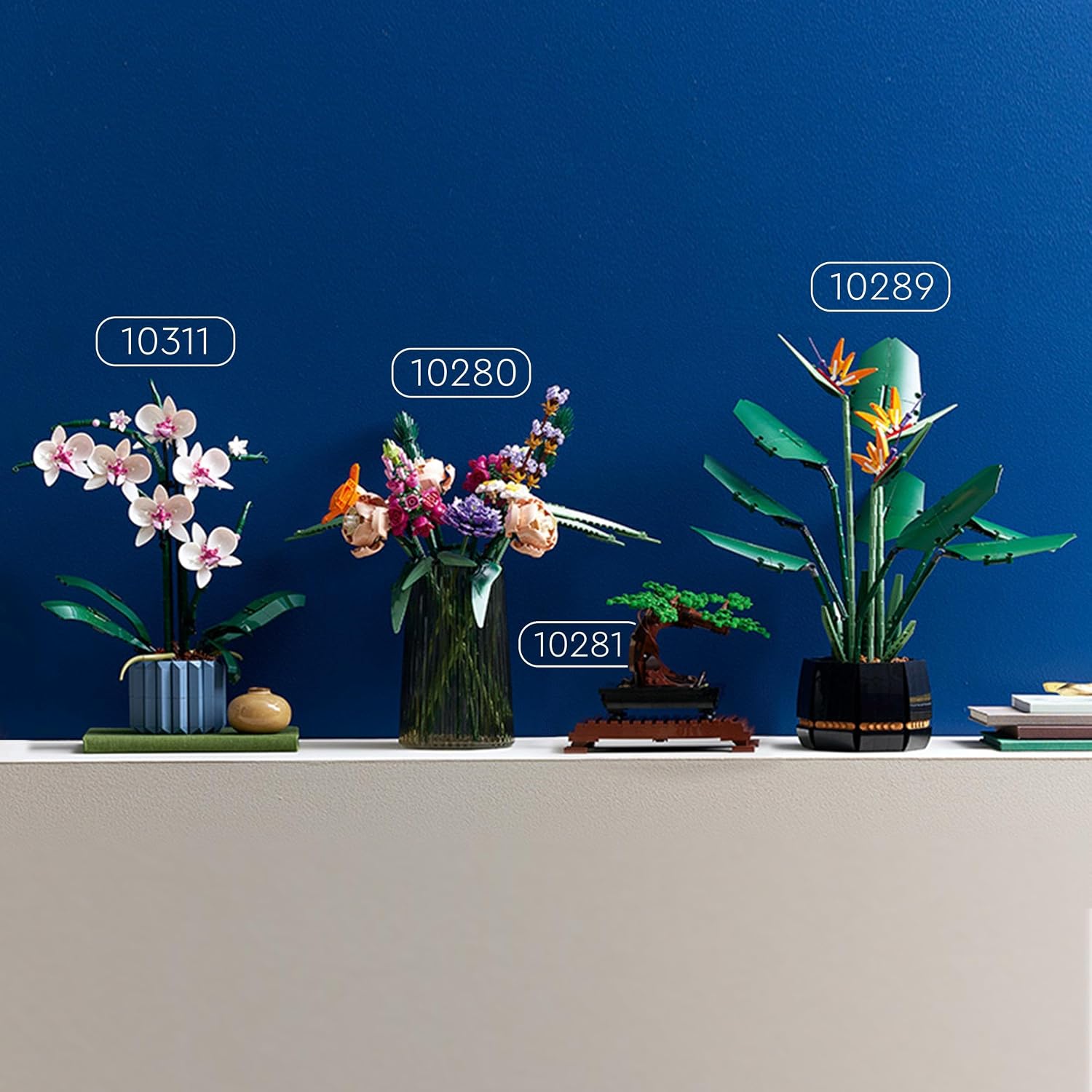 Lorchidée LEGO 10311 à côté des sets Botanicals 10280, 10281 et 10289