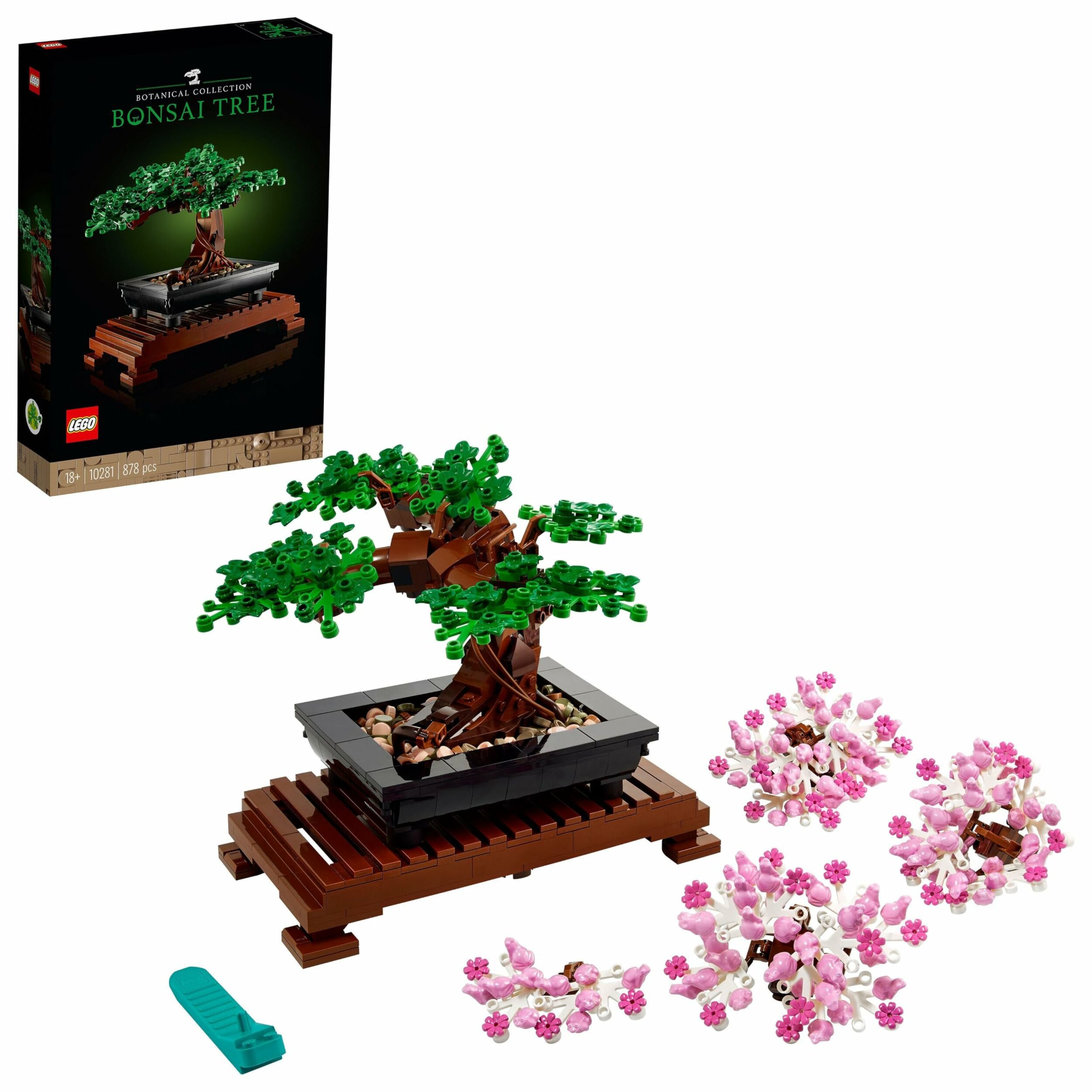 Boîte du LEGO Botanicals 10281 Bonsaï, larbre monté et ses fleurs de cerisier roses