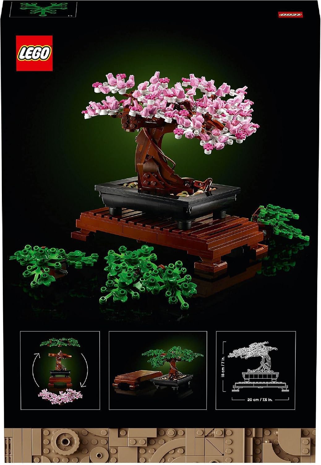 Dos de la boîte LEGO 10281 avec le bonsaï en fleurs de cerisier