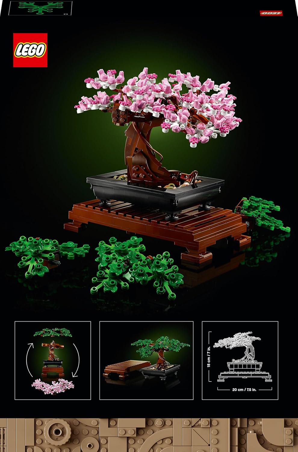 Dos de la boîte du bonsaï LEGO, version fleurs de cerisier