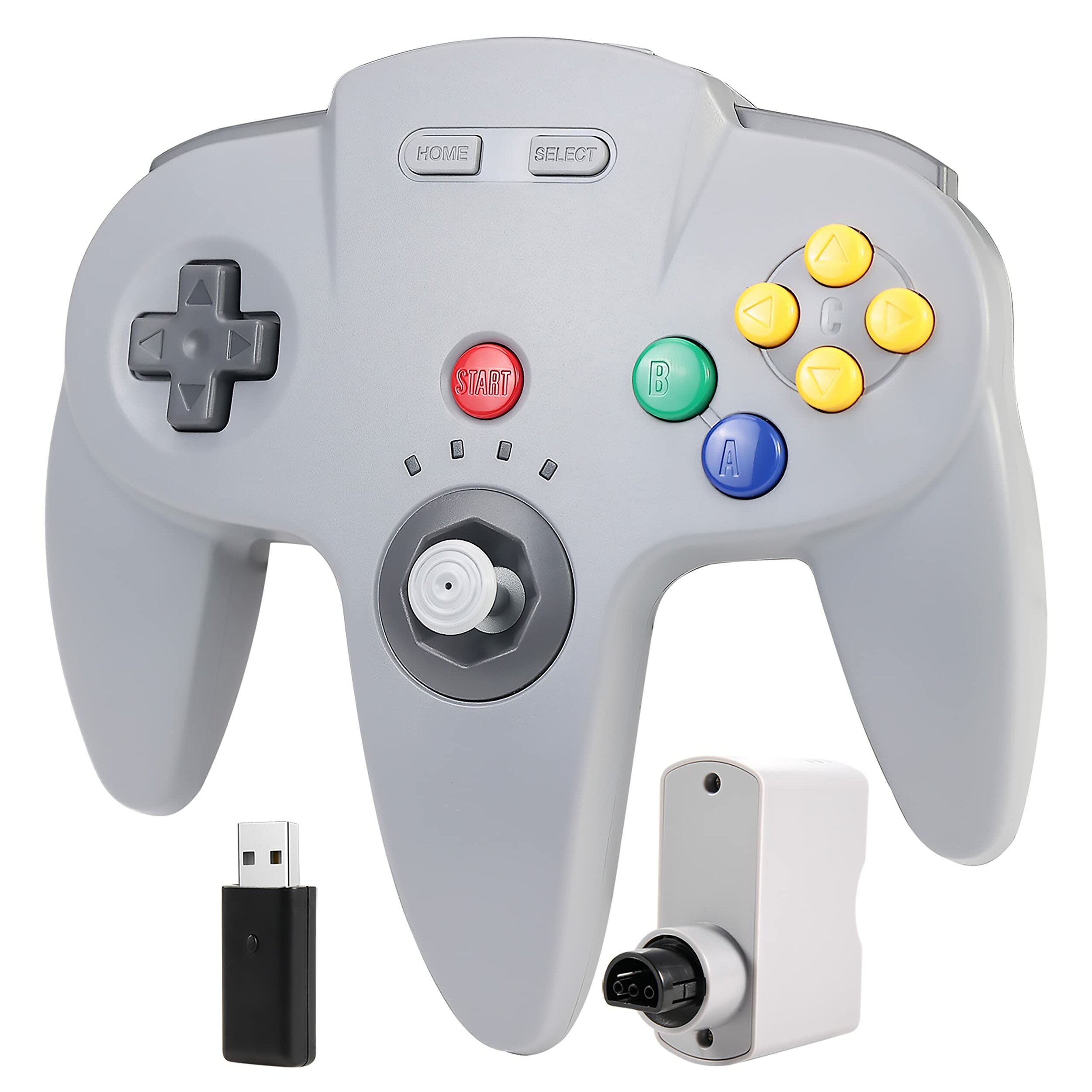 Manette N64 sans fil miadore grise avec son récepteur USB et son récepteur N64