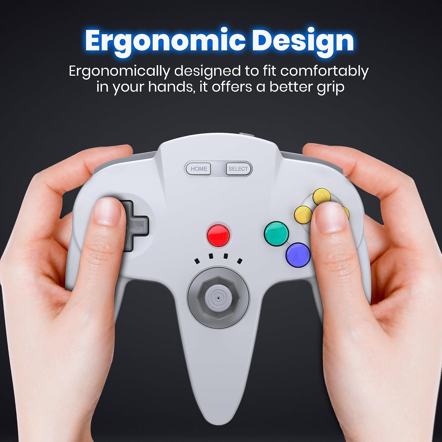 Manette N64 miadore grise tenue à deux mains