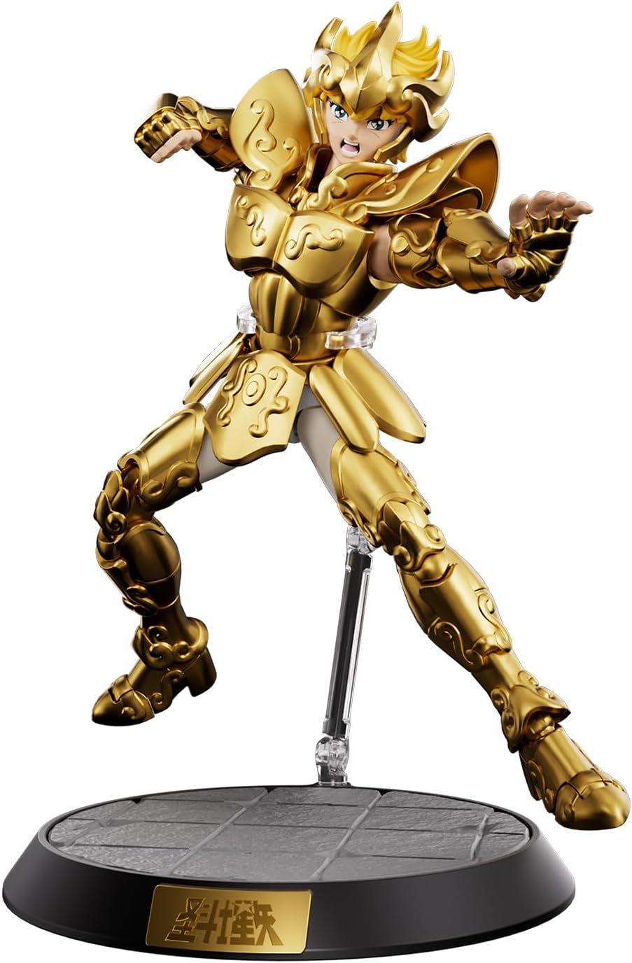 Aiolia en pose dattaque sur son socle, figurine Blokees à construire