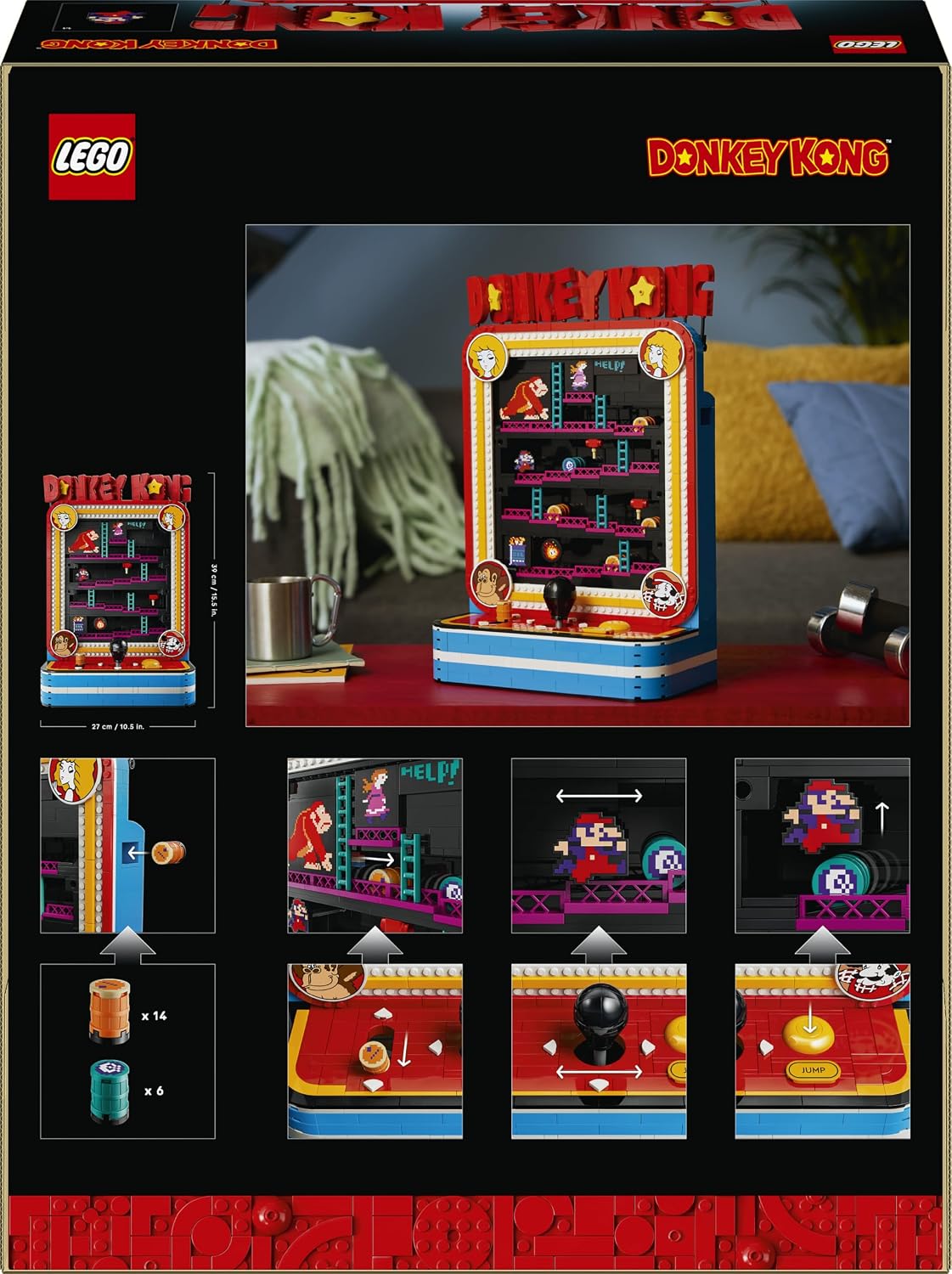 Dos de la boîte du set LEGO Donkey Kong 72051, avec les fonctions illustrées