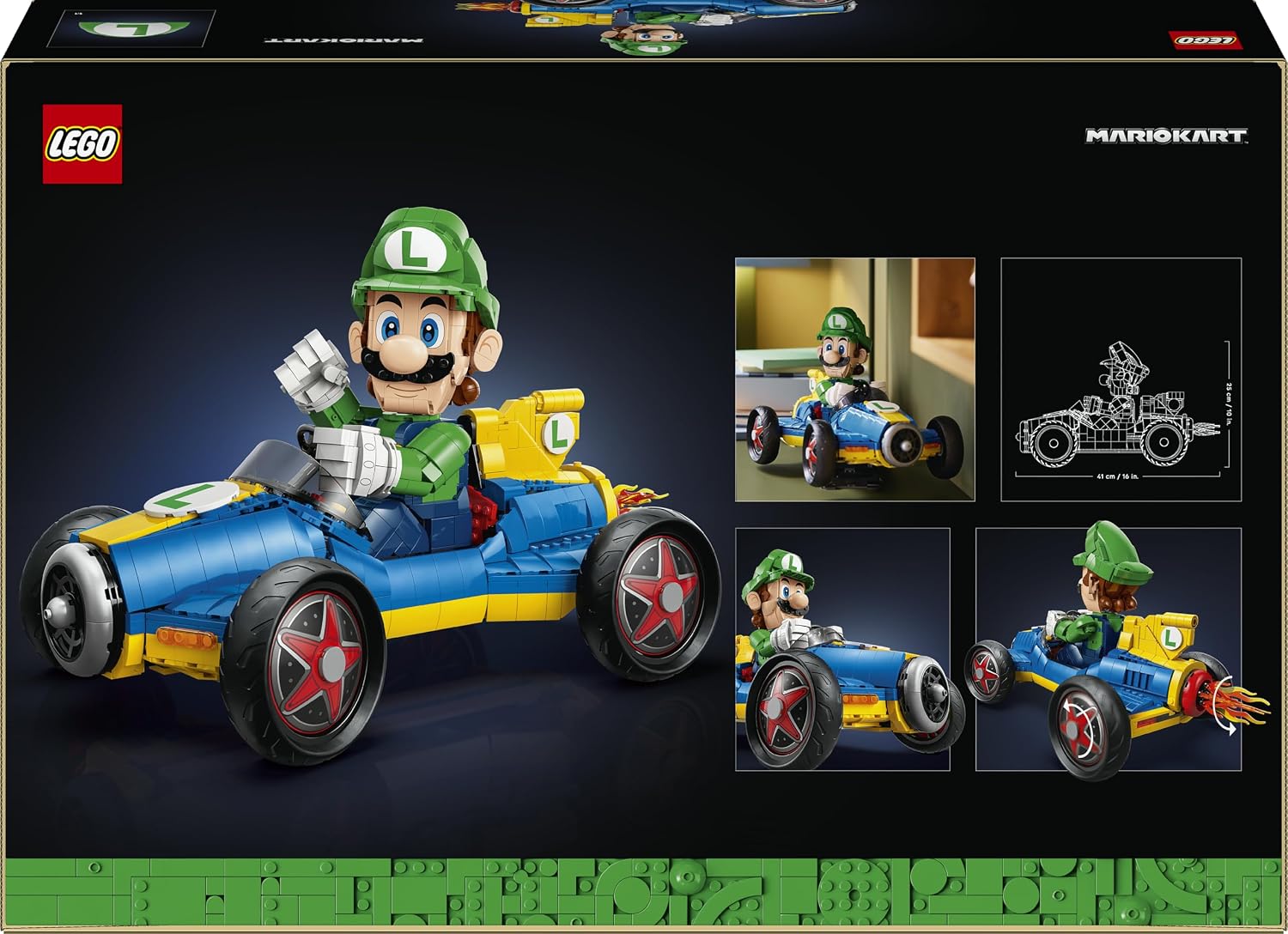 Dos de la boîte du set LEGO Mario Kart 72050, avec des photos du modèle