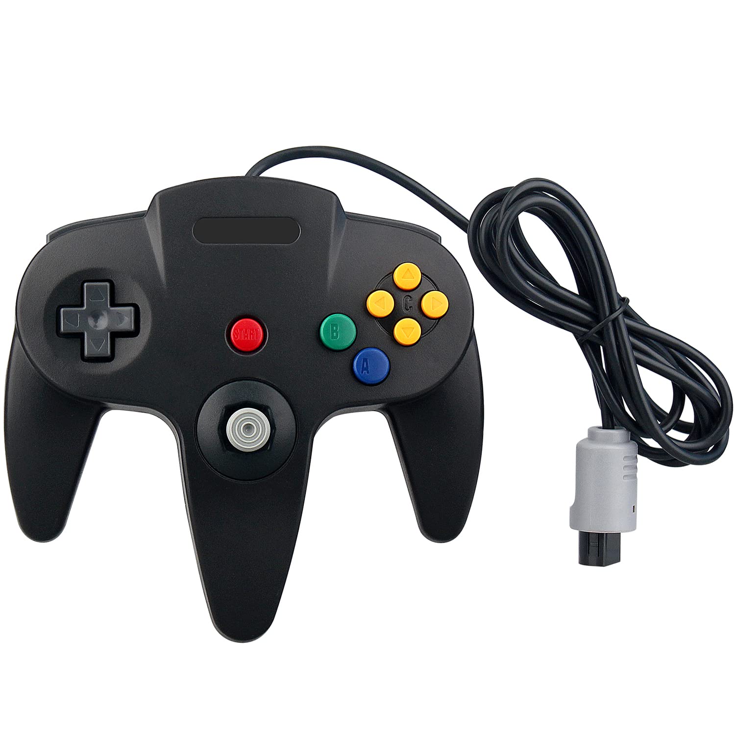 Manette N64 filaire OSTENT noire avec son câble et sa prise grise