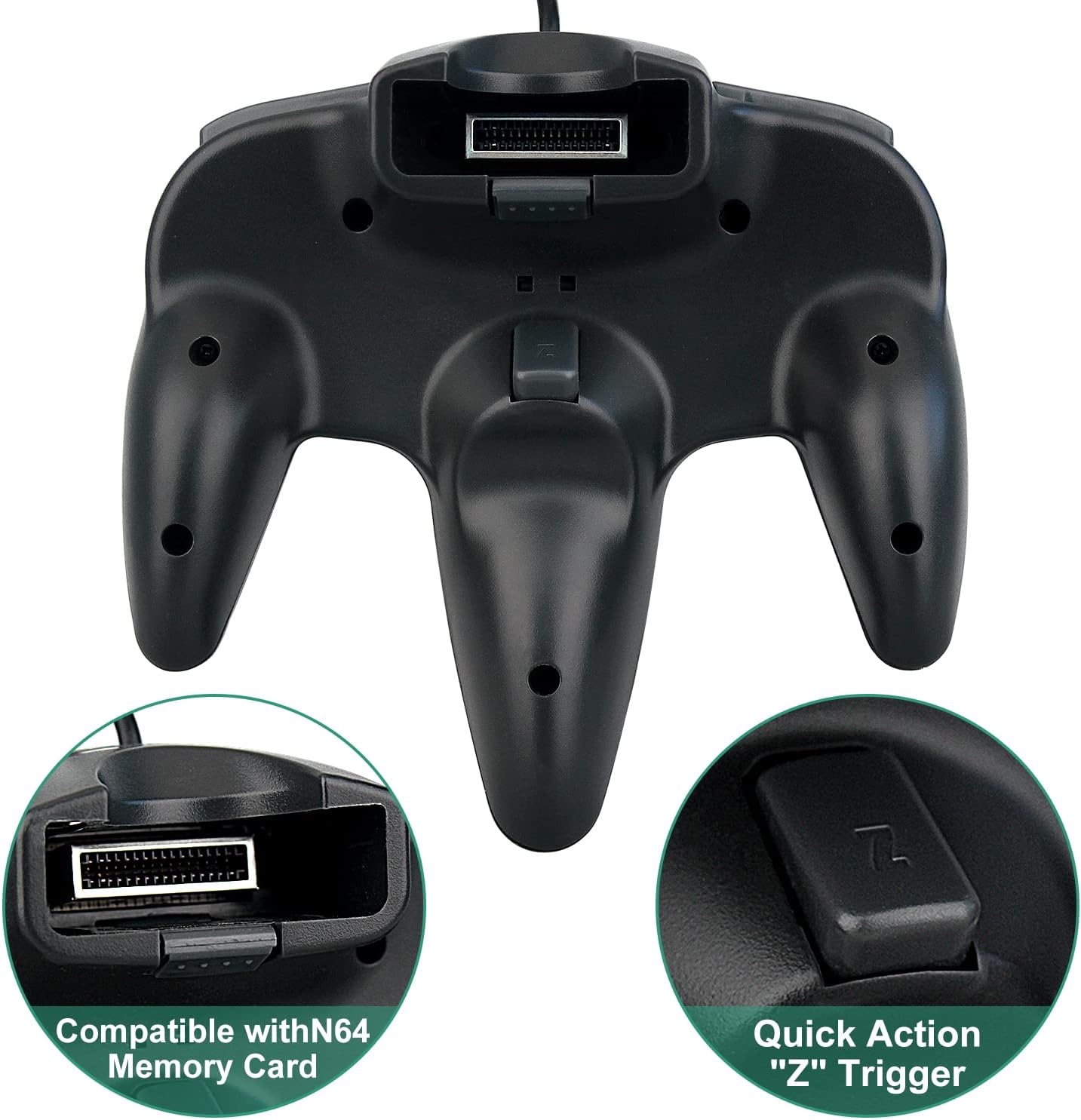 Dos de la manette OSTENT : port pour carte mémoire N64 et gâchette Z