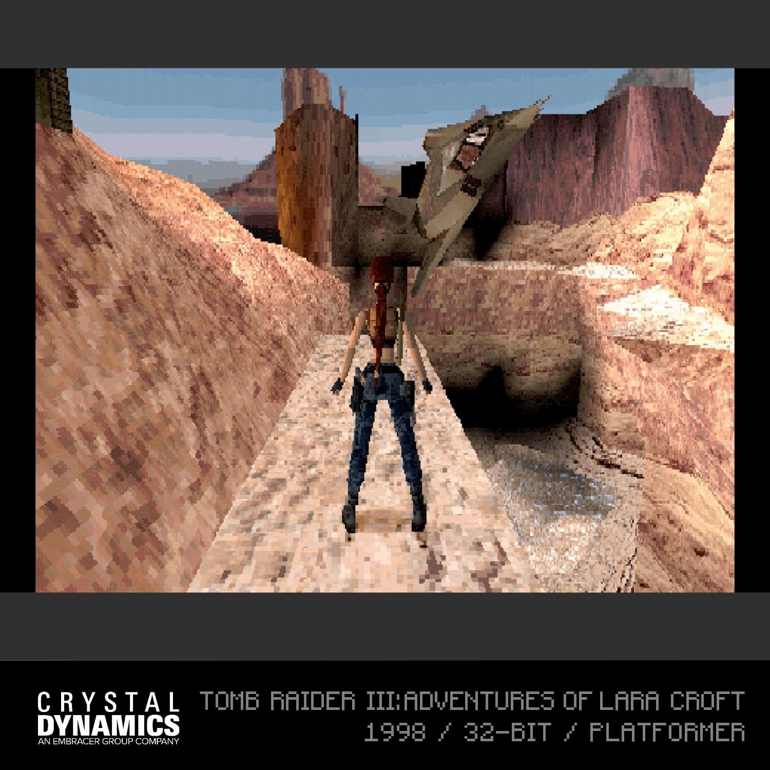 Capture de Tomb Raider III : Lara Croft dans un canyon rocheux
