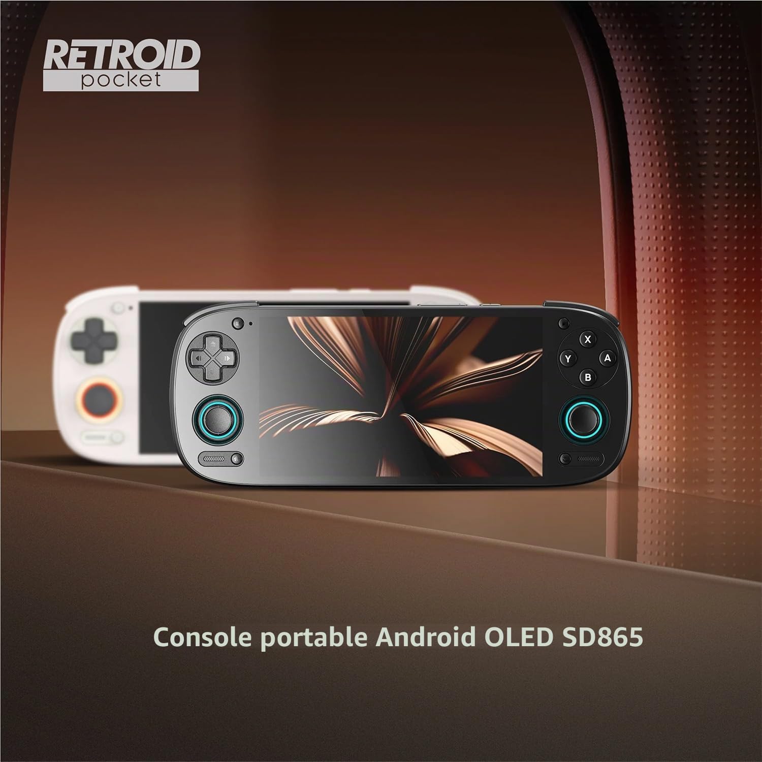 Visuel Retroid Pocket 5 blanche et noire : console portable Android à écran OLED et puce SD865