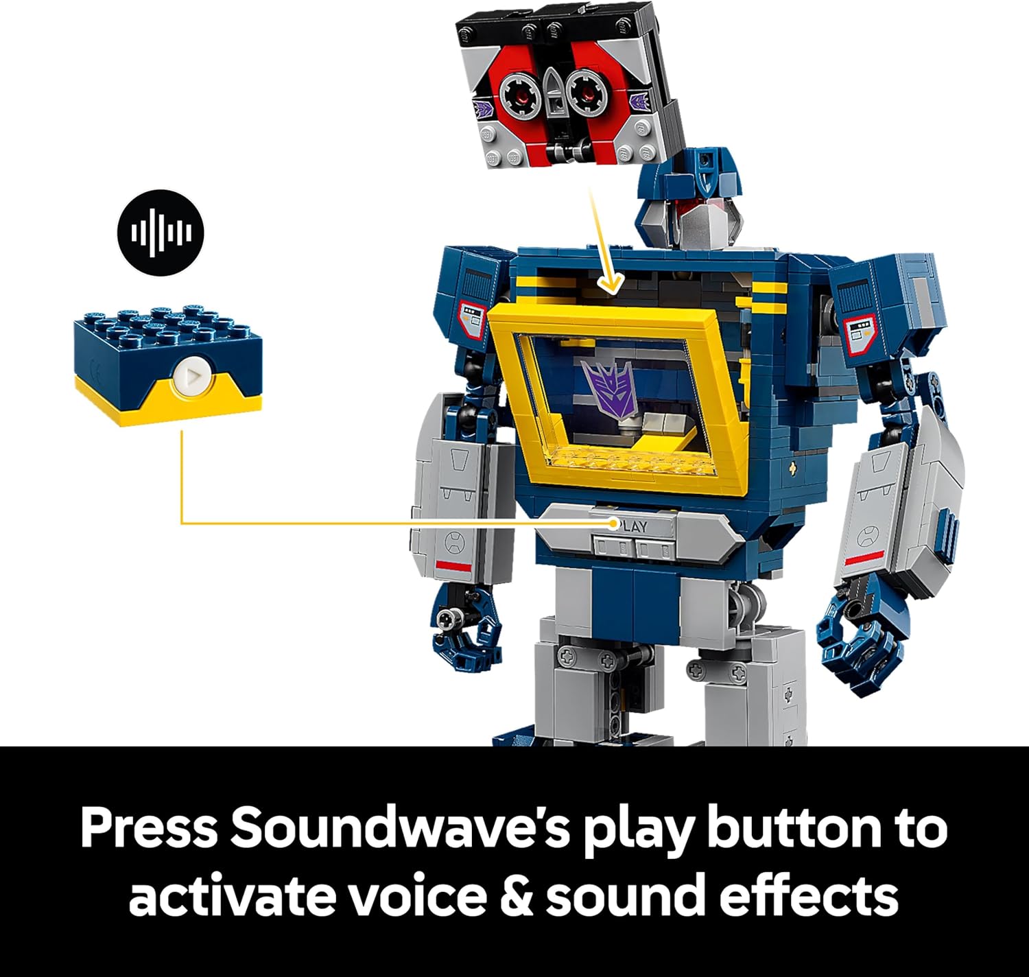 Torse de Soundwave avec une cassette qui sinsère et le schéma de la brique sonore