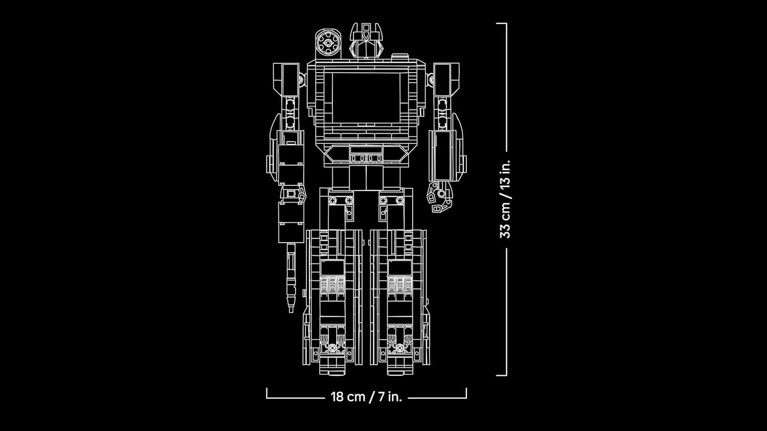Schéma des dimensions de Soundwave en robot : 33 cm de haut et 18 cm de large