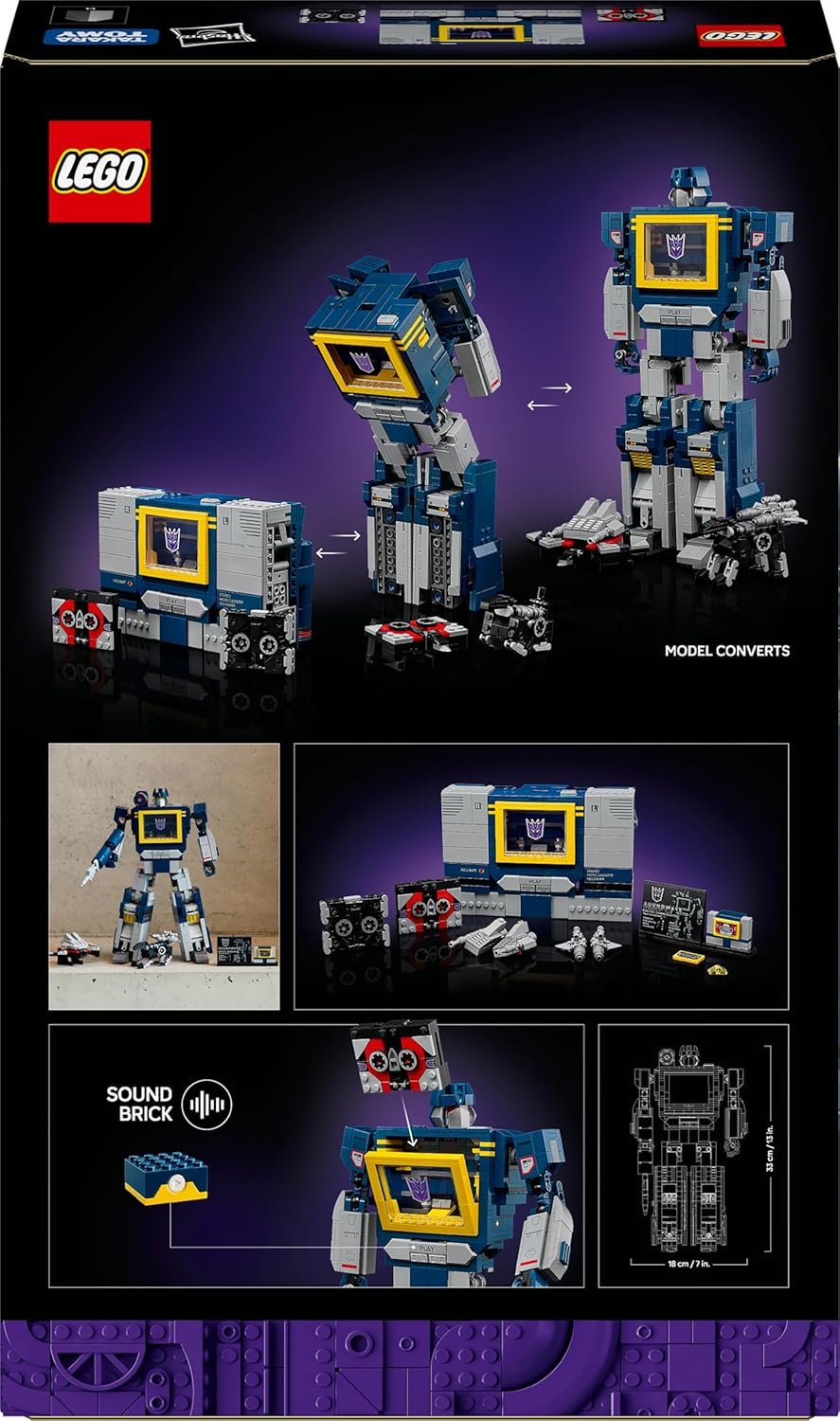 Dos de la boîte du LEGO Icons Soundwave 10358