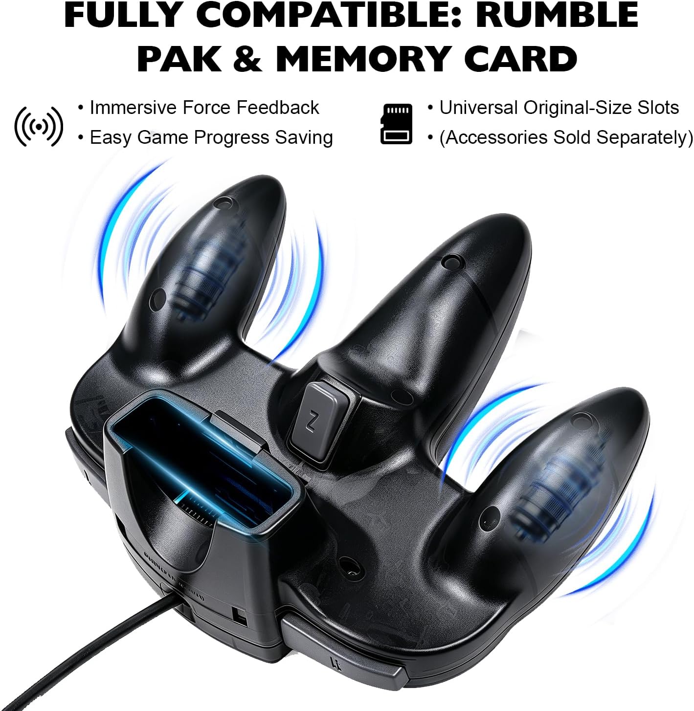 Port arrière des manettes miadore pour Rumble Pak et carte mémoire, vendus à part