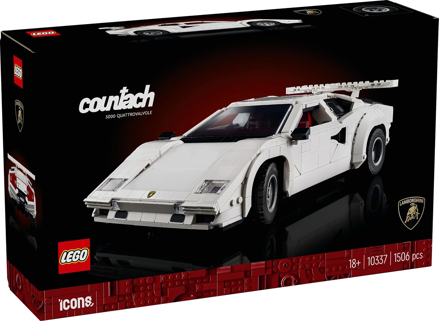 Boîte du LEGO Icons Countach 10337 vue de trois quarts