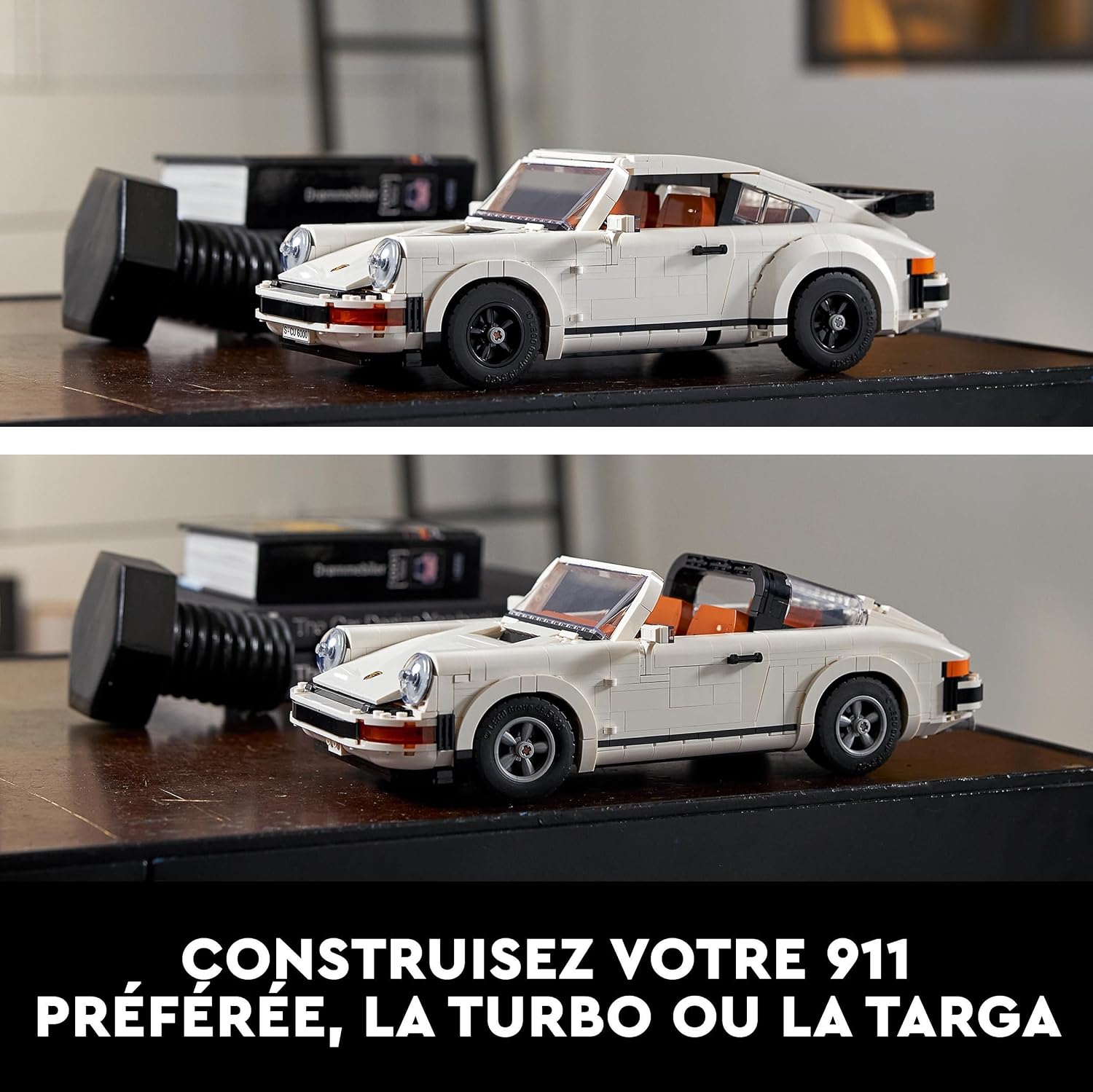 La 911 Turbo puis la 911 Targa LEGO posées sur un bureau