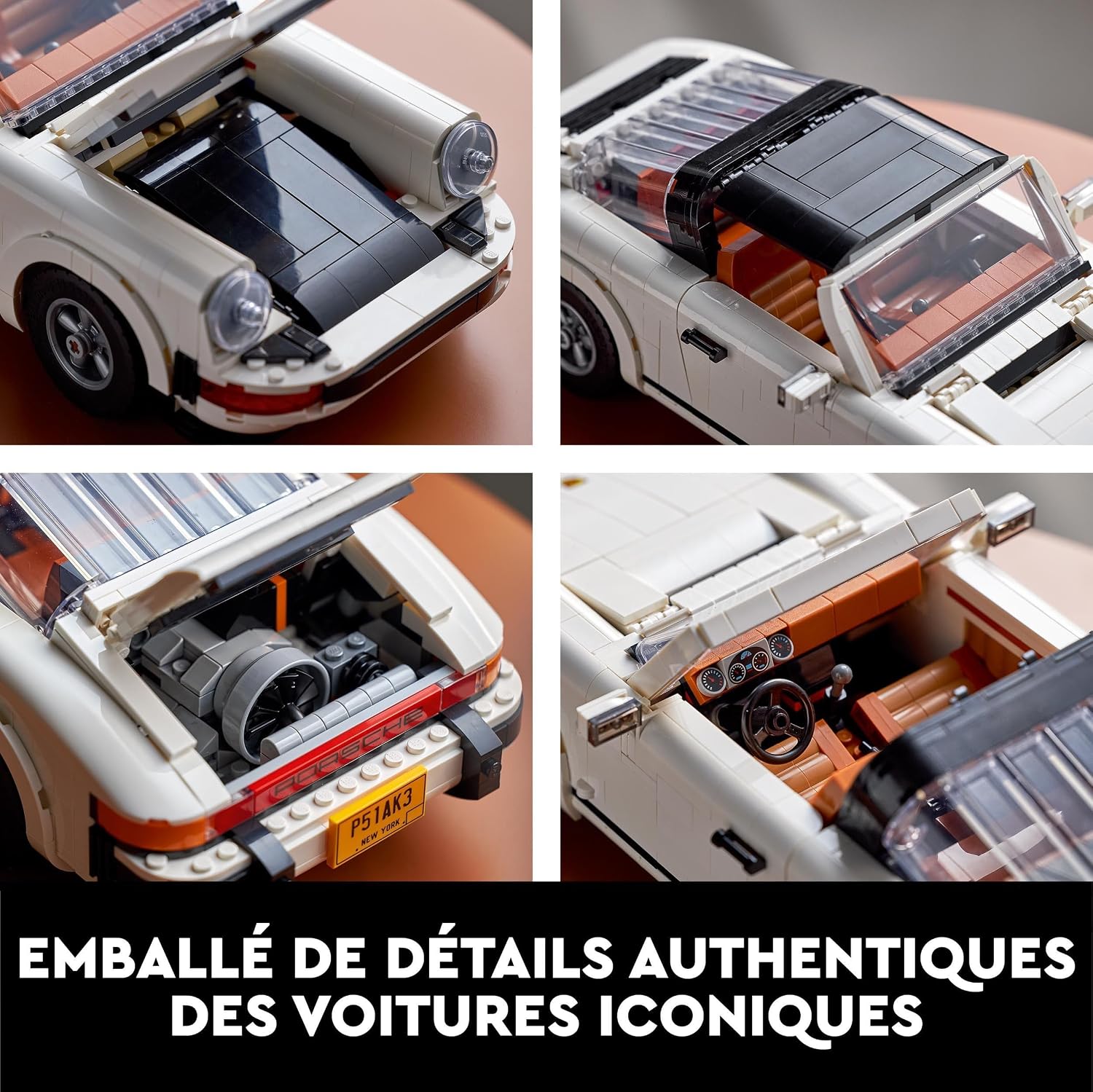 Gros plans : toit Targa rangé dans le coffre avant, arceau, moteur arrière et habitacle