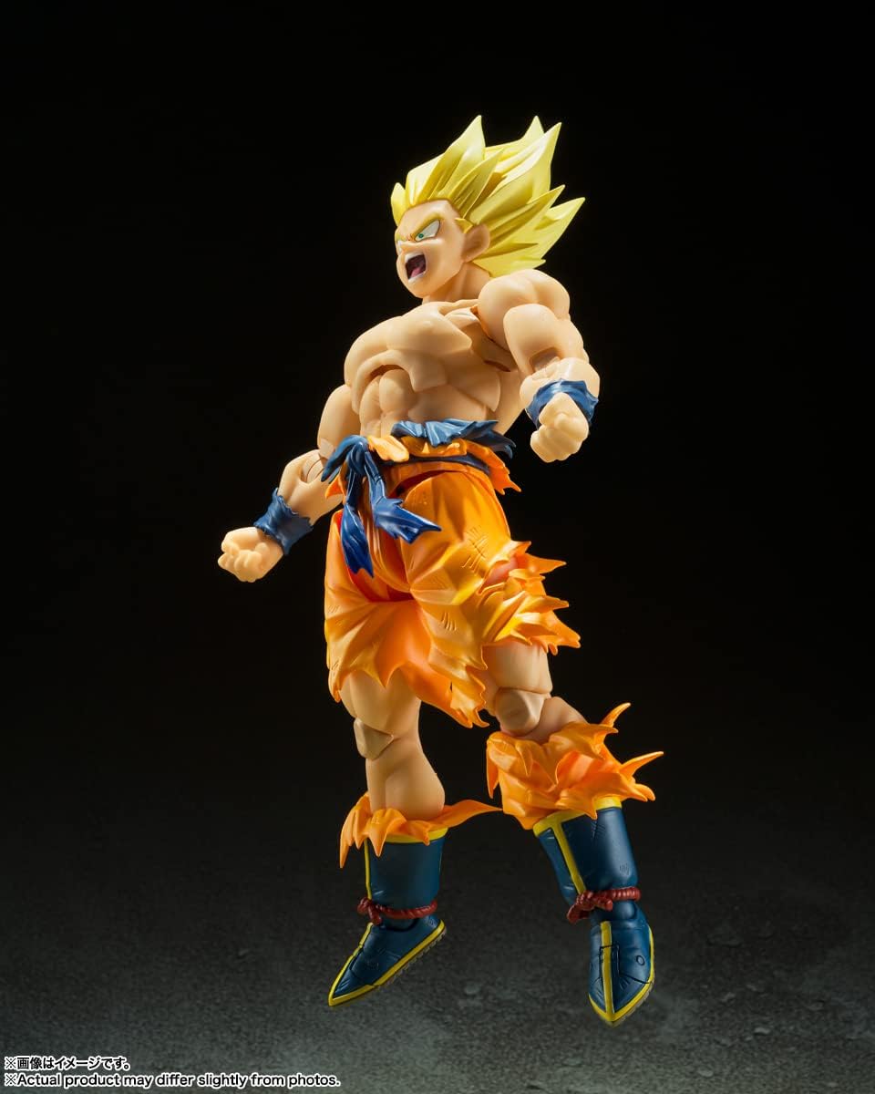 Goku qui crie, poings serrés, sur fond sombre