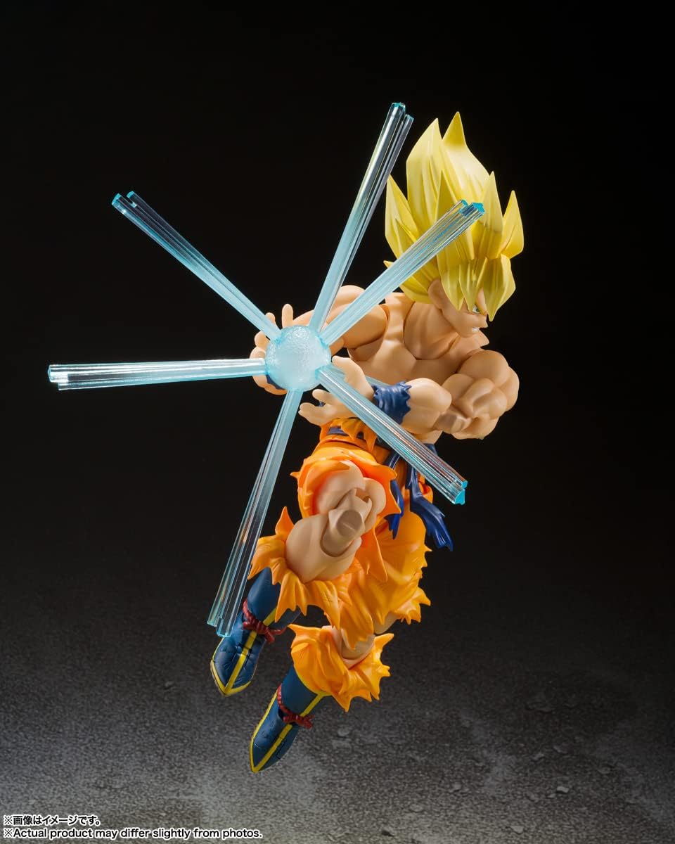Goku avec la pièce deffet translucide du Kamehameha, sur fond sombre