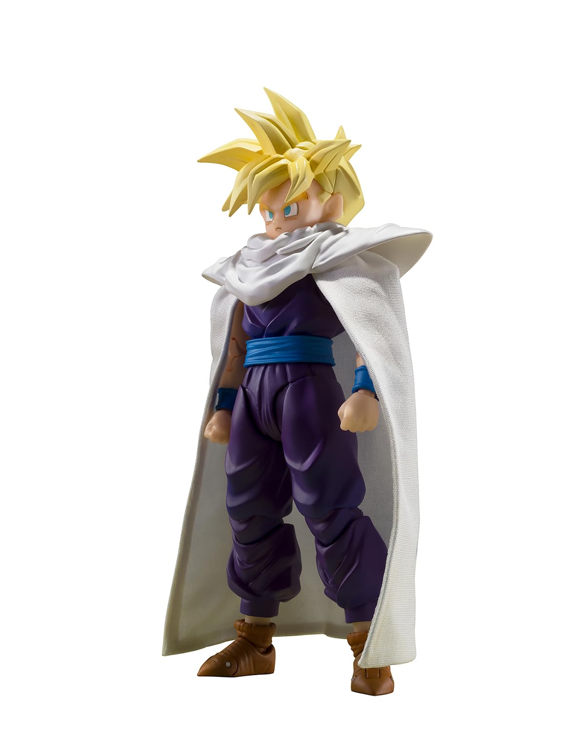 Gohan Super Saiyan en tenue violette et cape blanche, de face, sur fond blanc