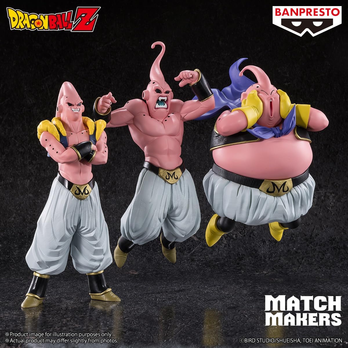 Visuel Banpresto : les trois figurines Match Makers de Majin Buu côte à côte