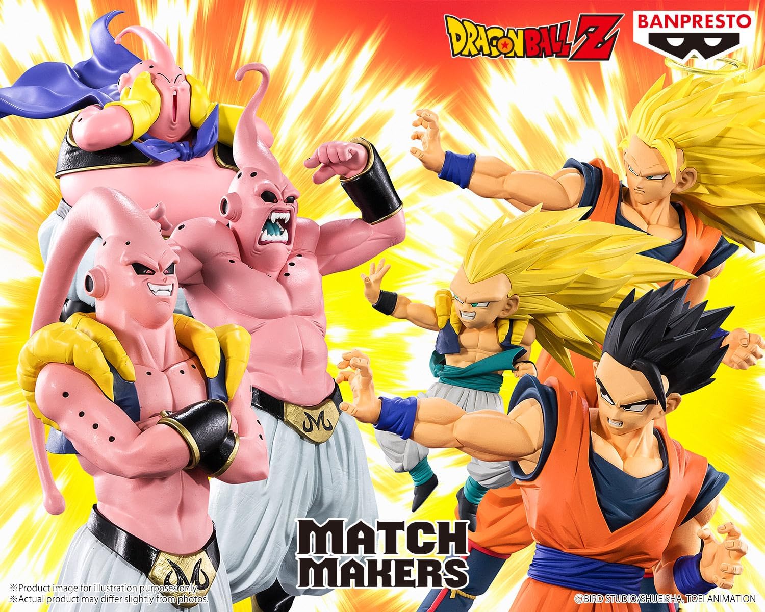 Visuel Match Makers : les trois Majin Buu face à Goku, Gotenks et Gohan