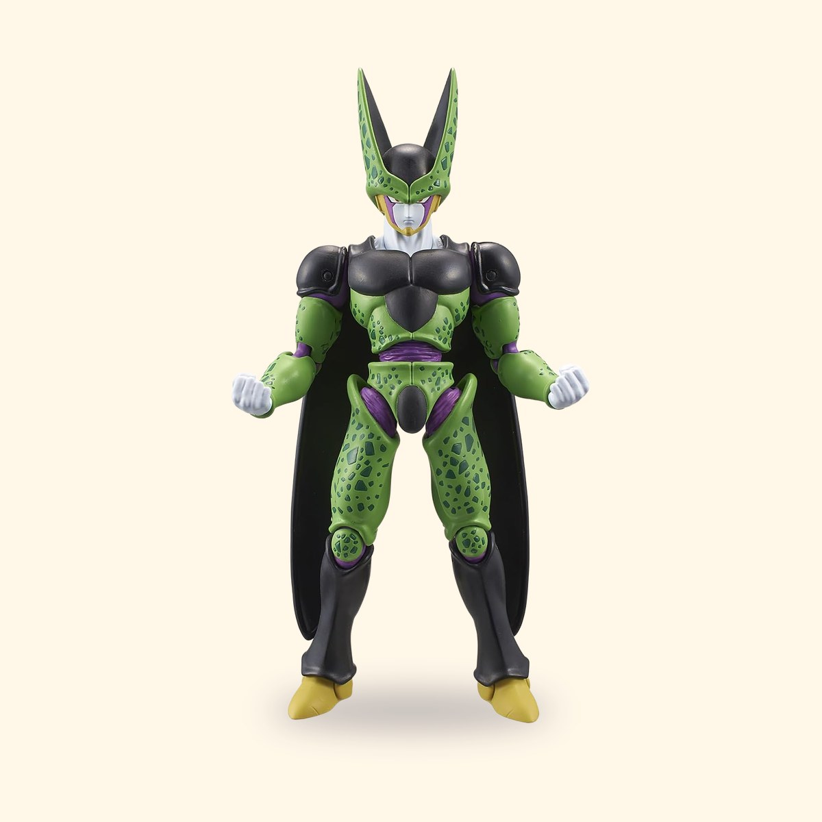 Figurine articulée Dragon Stars de Cell forme finale, debout de face, sur fond crème