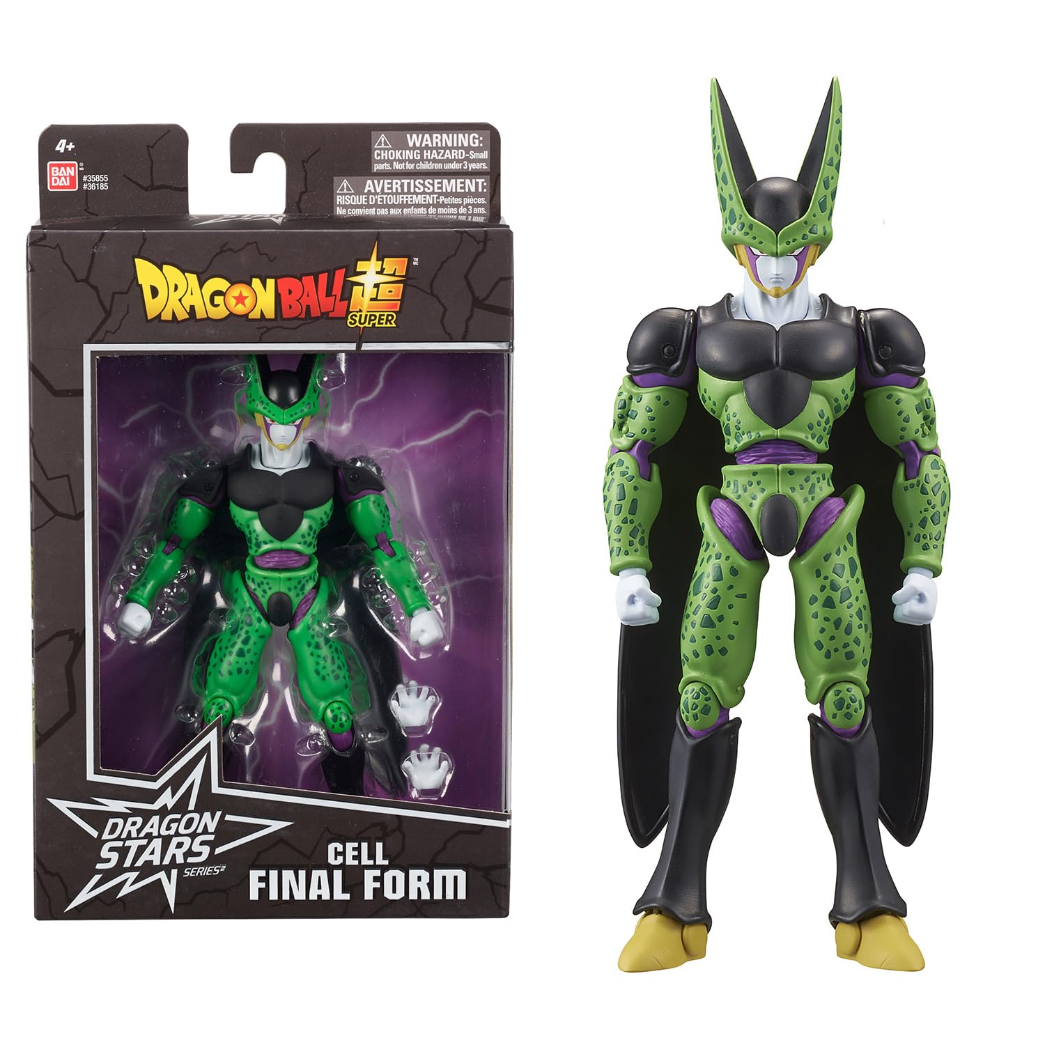 La figurine Cell forme finale à côté de sa boîte Dragon Stars, sur fond blanc