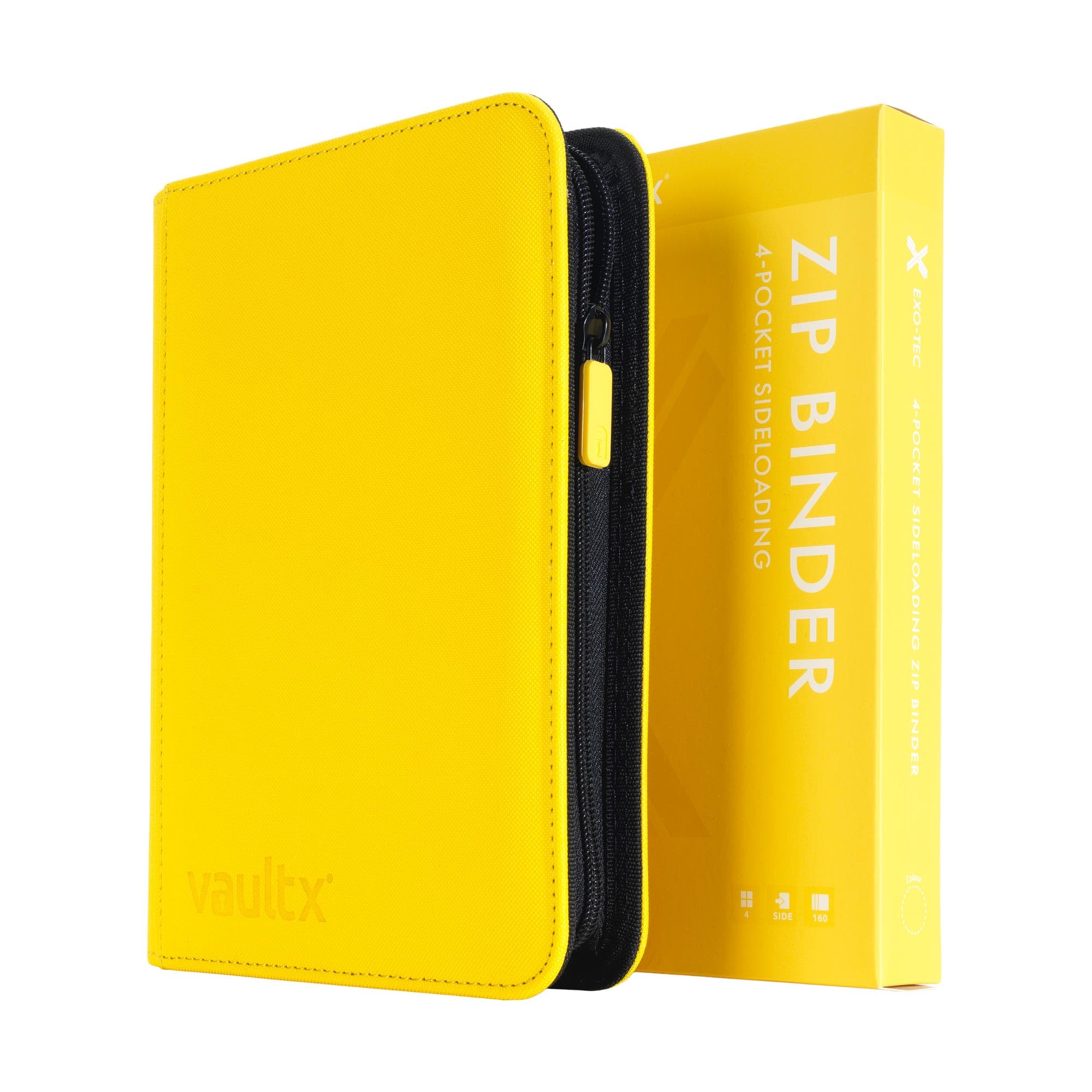Mini classeur Vault X jaune à 4 pochettes à côté de sa boîte Zip Binder