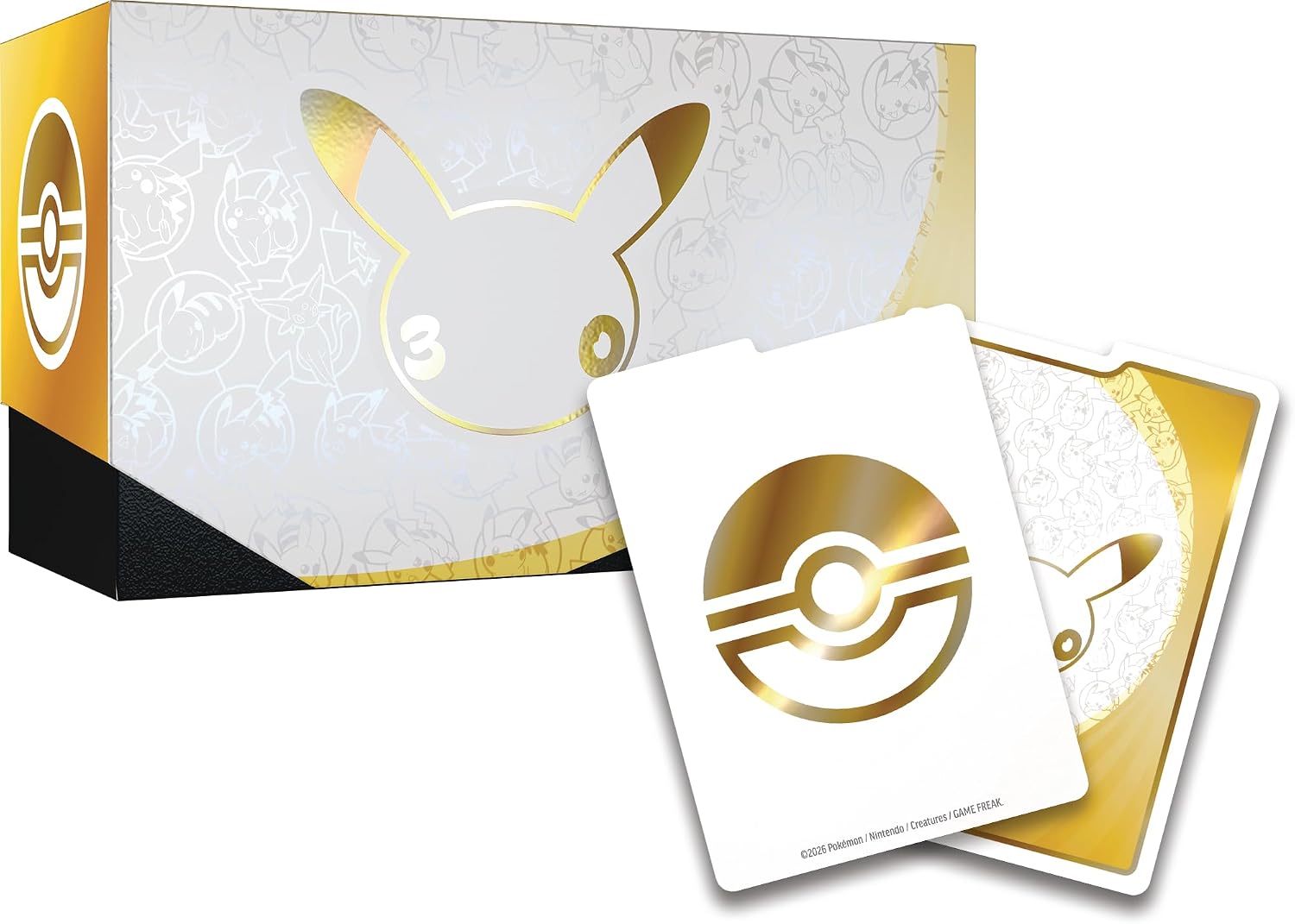 Boîte de rangement et séparateurs blancs et dorés ornés dune Poké Ball