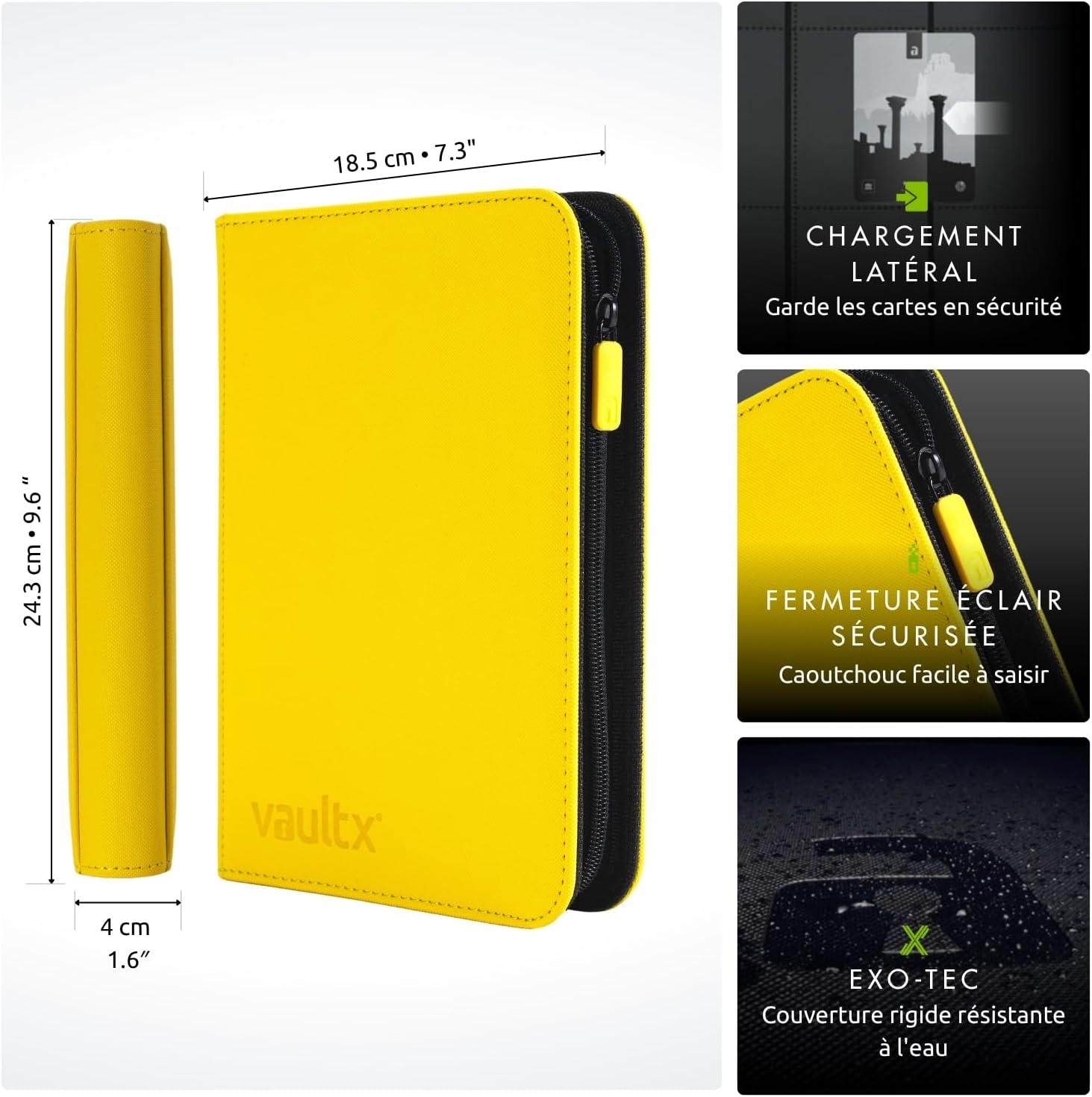 Dimensions du mini classeur Vault X : 24,3 x 18,5 x 4 cm, zip et couverture rigide