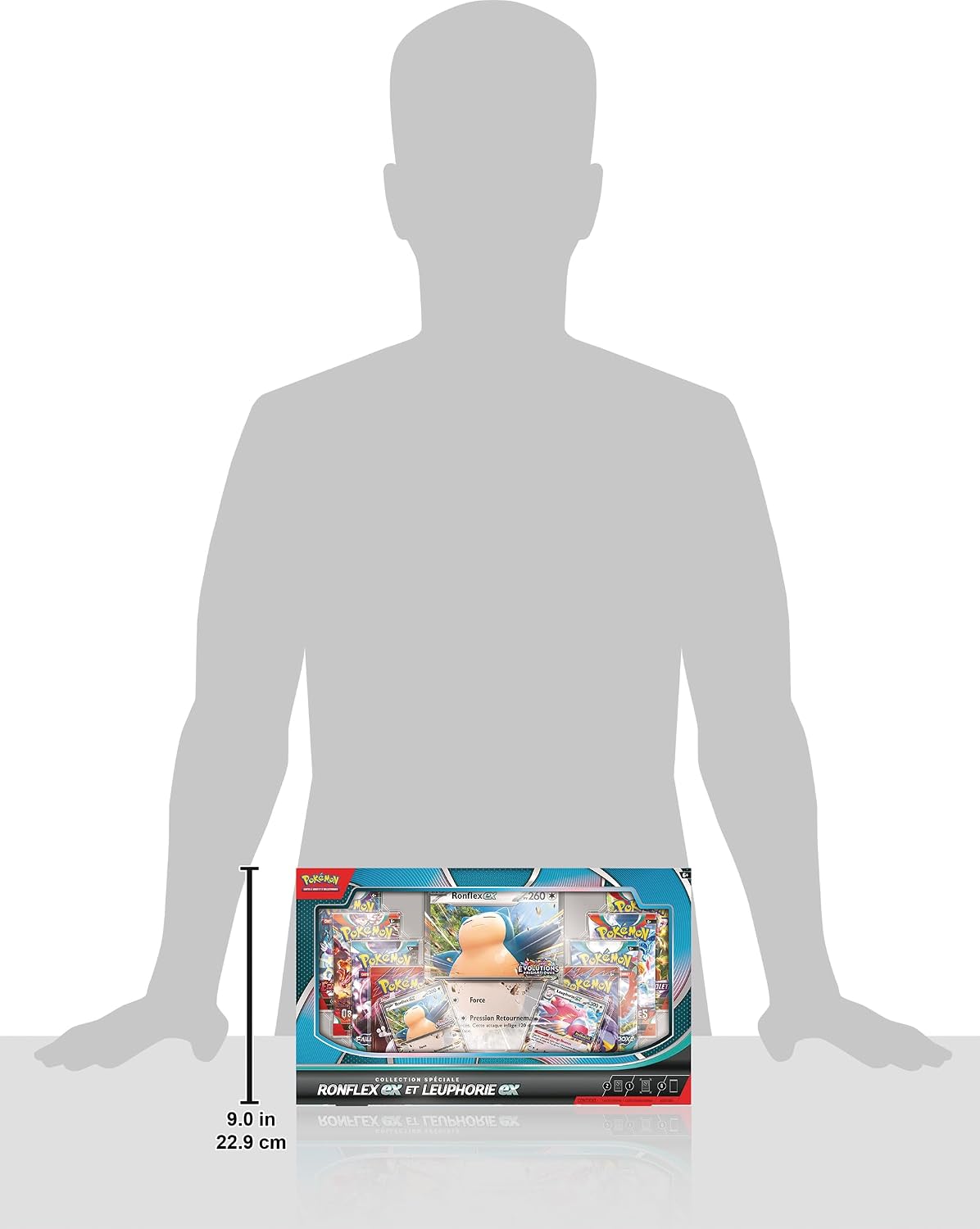 Silhouette humaine pour léchelle : la boîte mesure environ 23 cm de haut