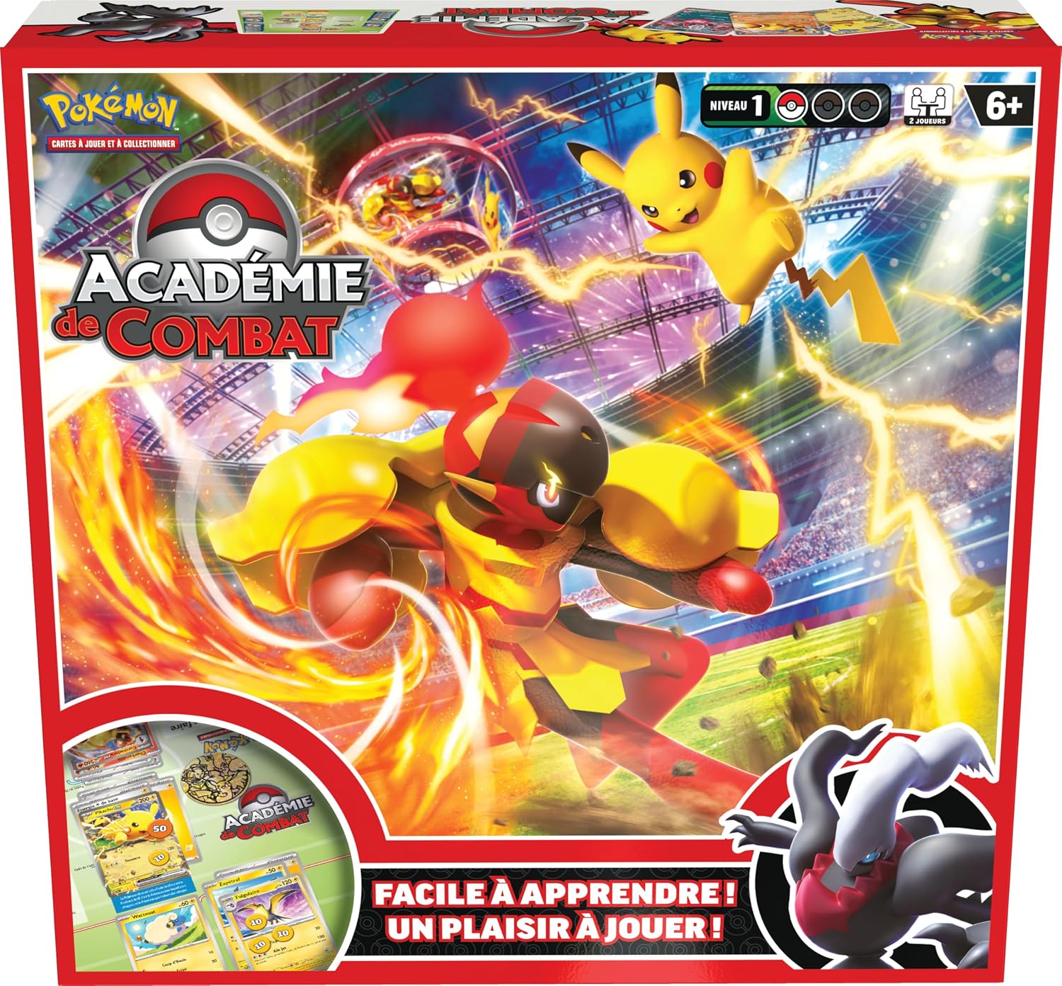 Face avant de la boîte Académie de Combat avec Carmadura et Pikachu