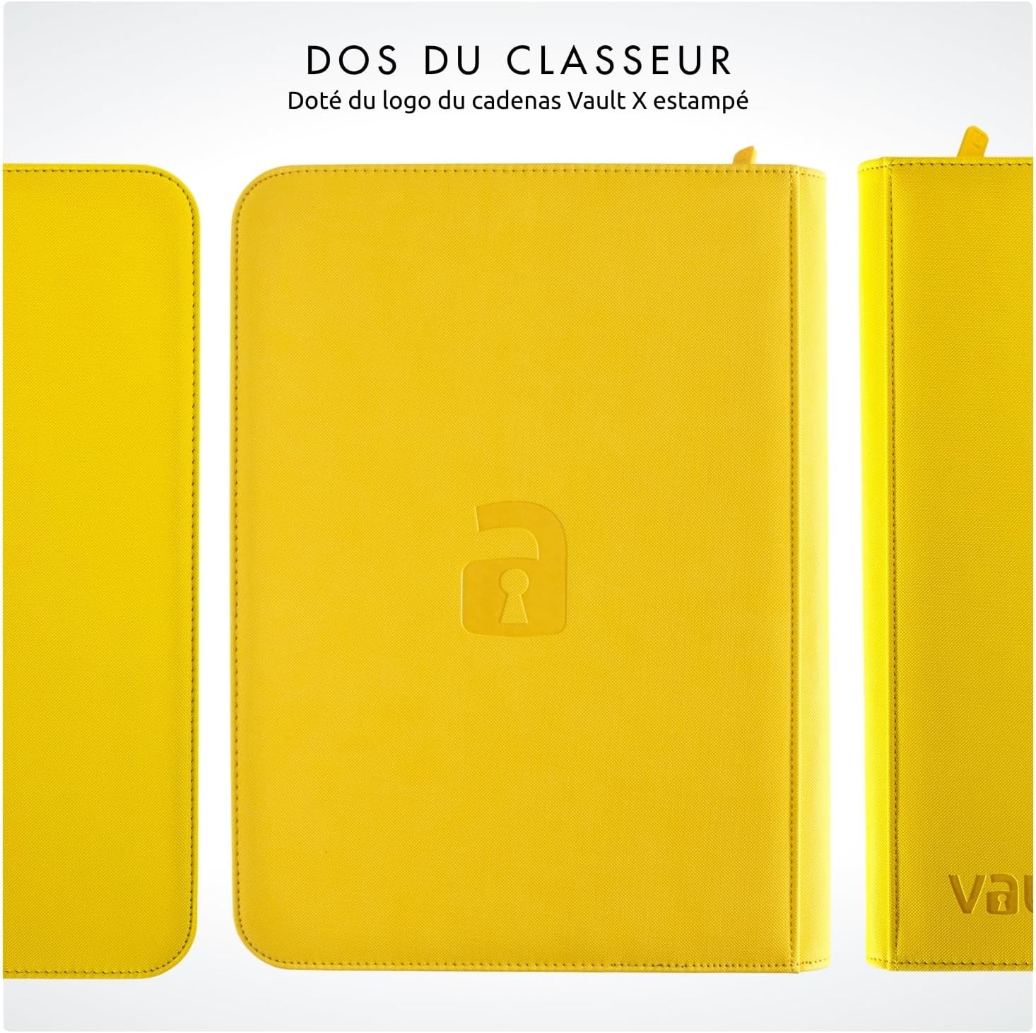 Dos du classeur Vault X jaune avec le logo cadenas estampé