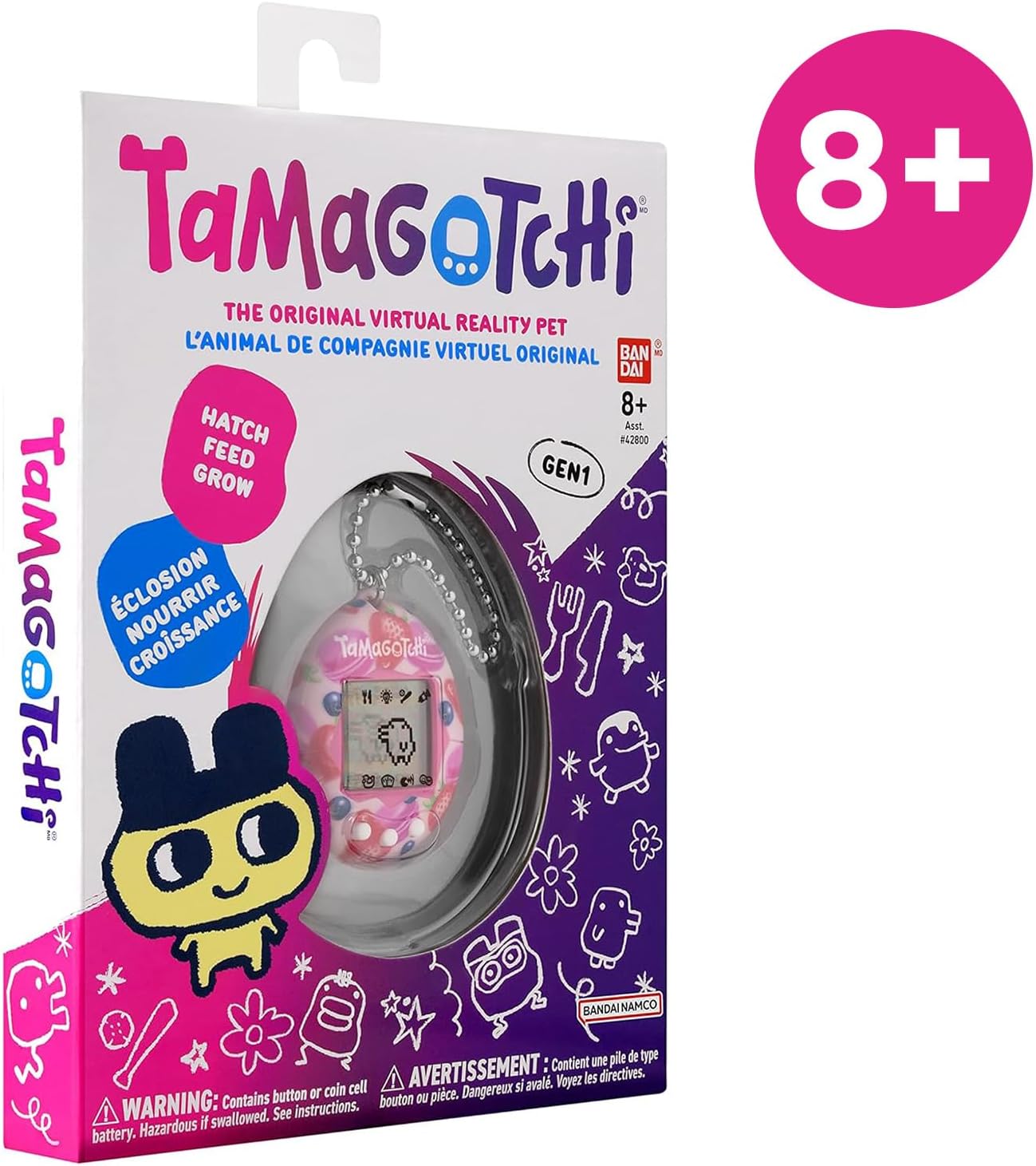 Boîte du Tamagotchi Original Berry Delicious vue de trois quarts, avec la mention 8+