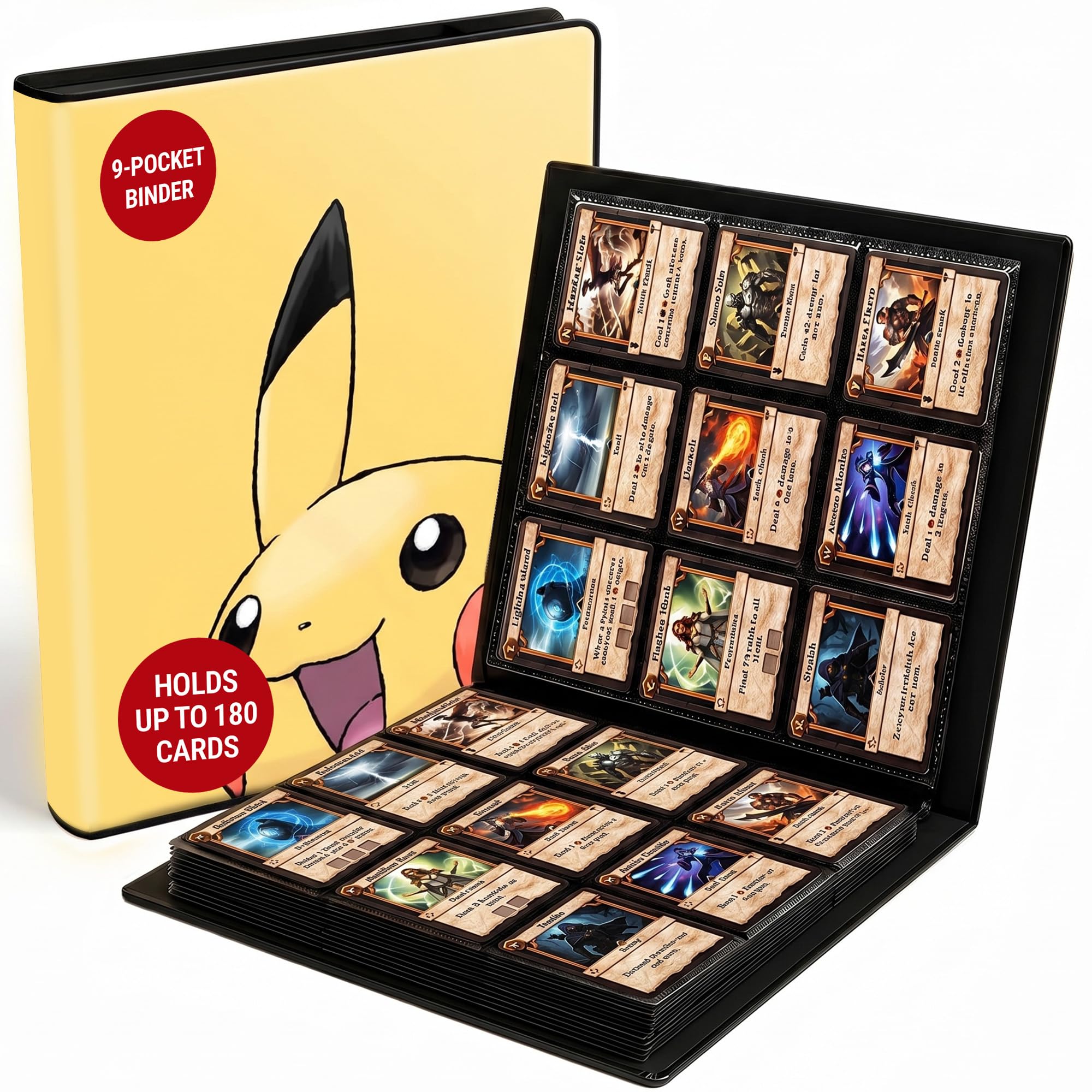 Classeur Pokémon Pikachu Ultra Pro à 9 pochettes, ouvert à côté de sa couverture