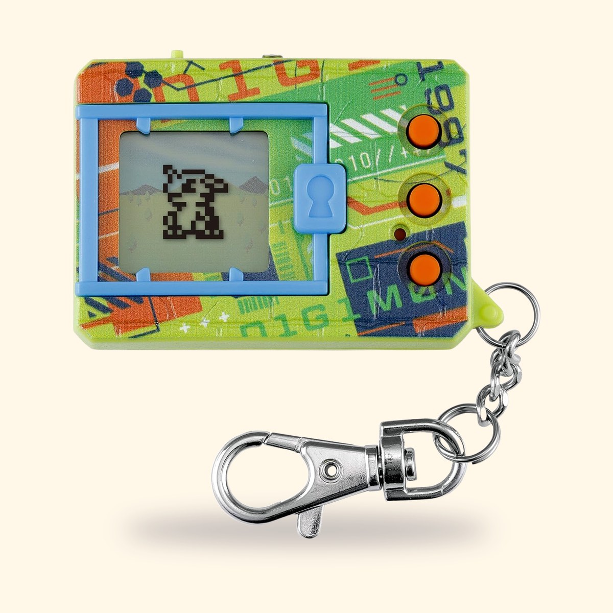 Digimon Original New Wave 1 Digital Camouflage, boîtier vert à motif camouflage et mousqueton, sur fond crème