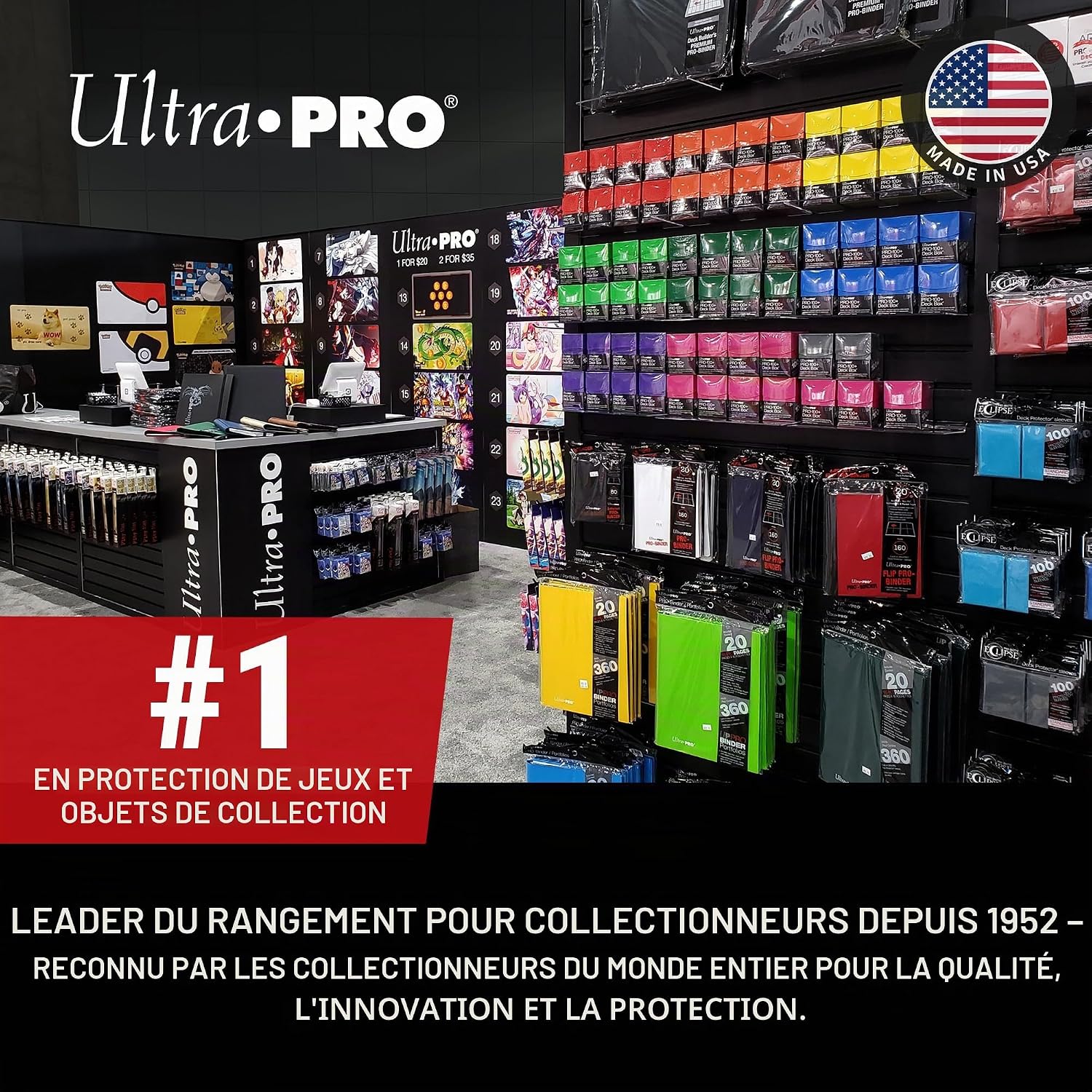 Boutique garnie de produits de rangement Ultra Pro pour cartes et jeux