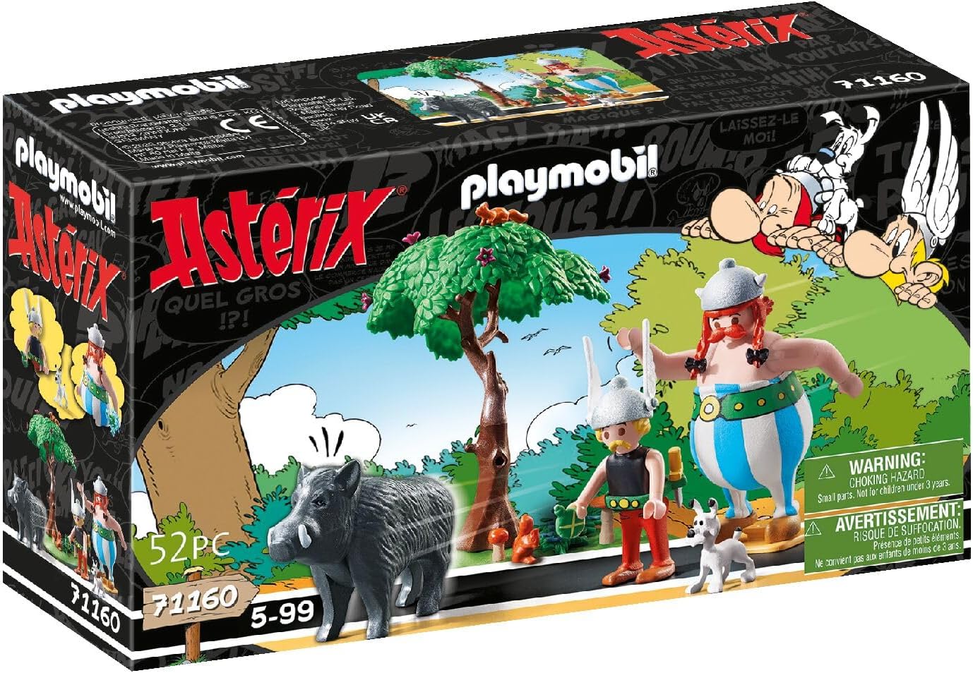 Boîte du coffret Astérix vue de trois quarts, pastille 52 pièces