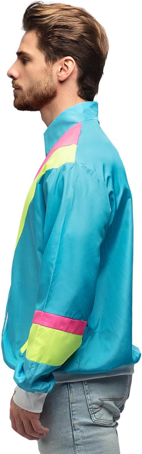 La veste vue de profil, bandes rose et jaune sur la manche