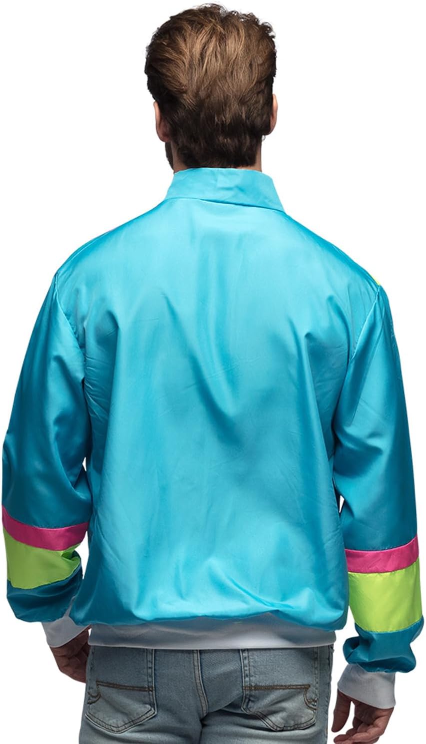 Vue de dos : dos turquoise uni et bandes fluo sur les manches