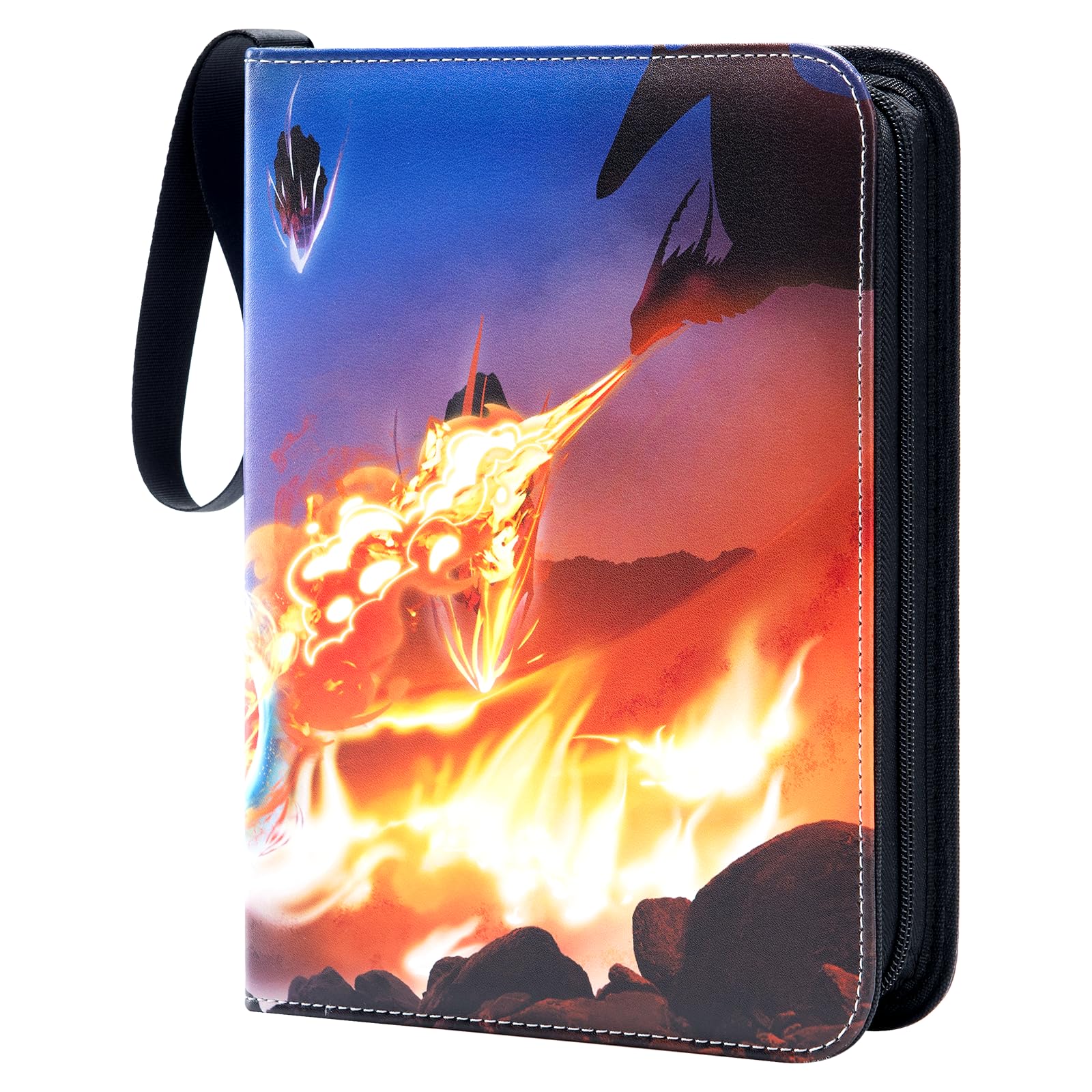 Classeur Mactoou à couverture illustrée dune créature qui crache du feu, avec sa dragonne