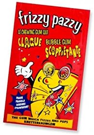 Un sachet Frizzy Pazzy fraise vu de face, textes en plusieurs langues