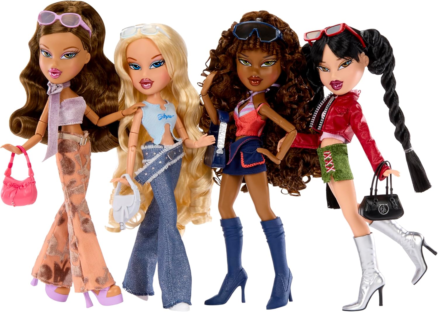 Yasmin, Cloe, Sasha et Jade côte à côte, visuel de la collection, poupées vendues séparément