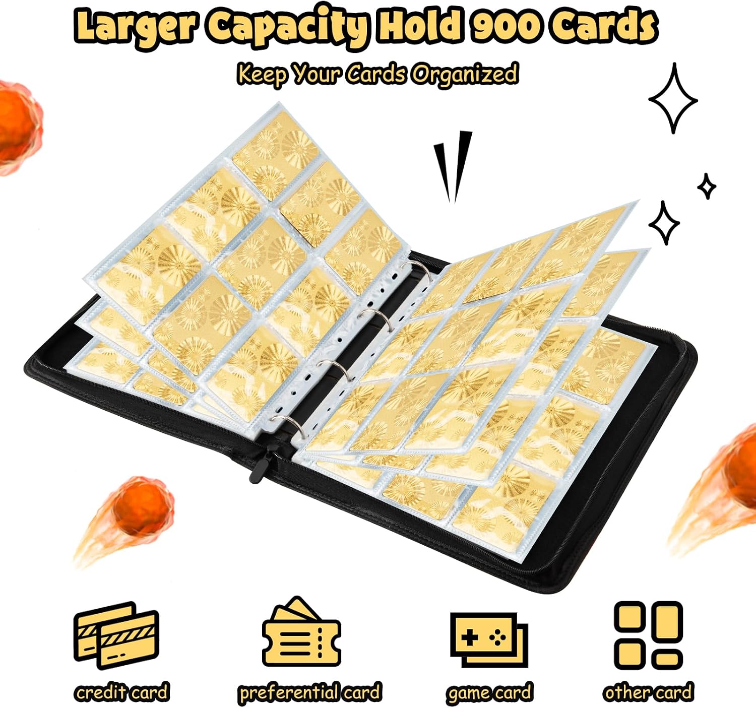 Classeur Mactoou ouvert, pages à 9 pochettes pour 900 cartes