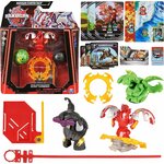 Contenu complet : boîte, cartes, anneau, trois Bakugan, carte lanceur et tirette rouge